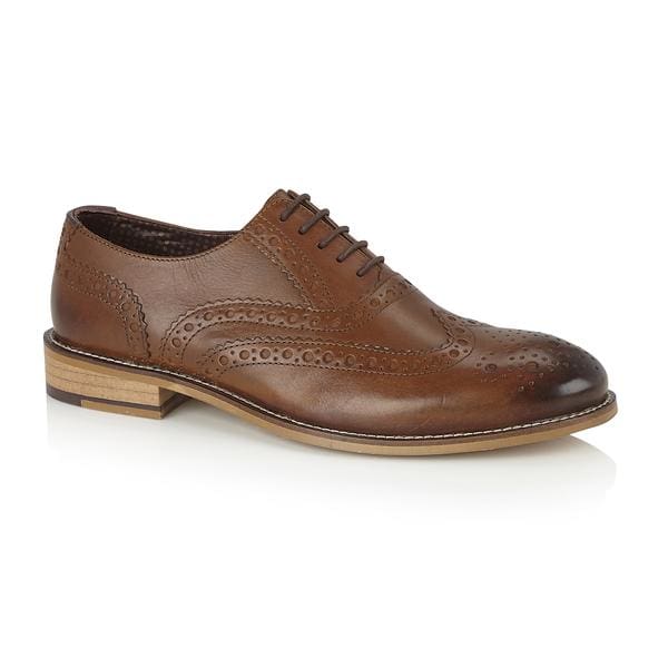 London Brogues Gatsby Leather Brogue Chestnut Men's Dress Shoes - Classic Oxford Style for Formal Wear & Business Attire