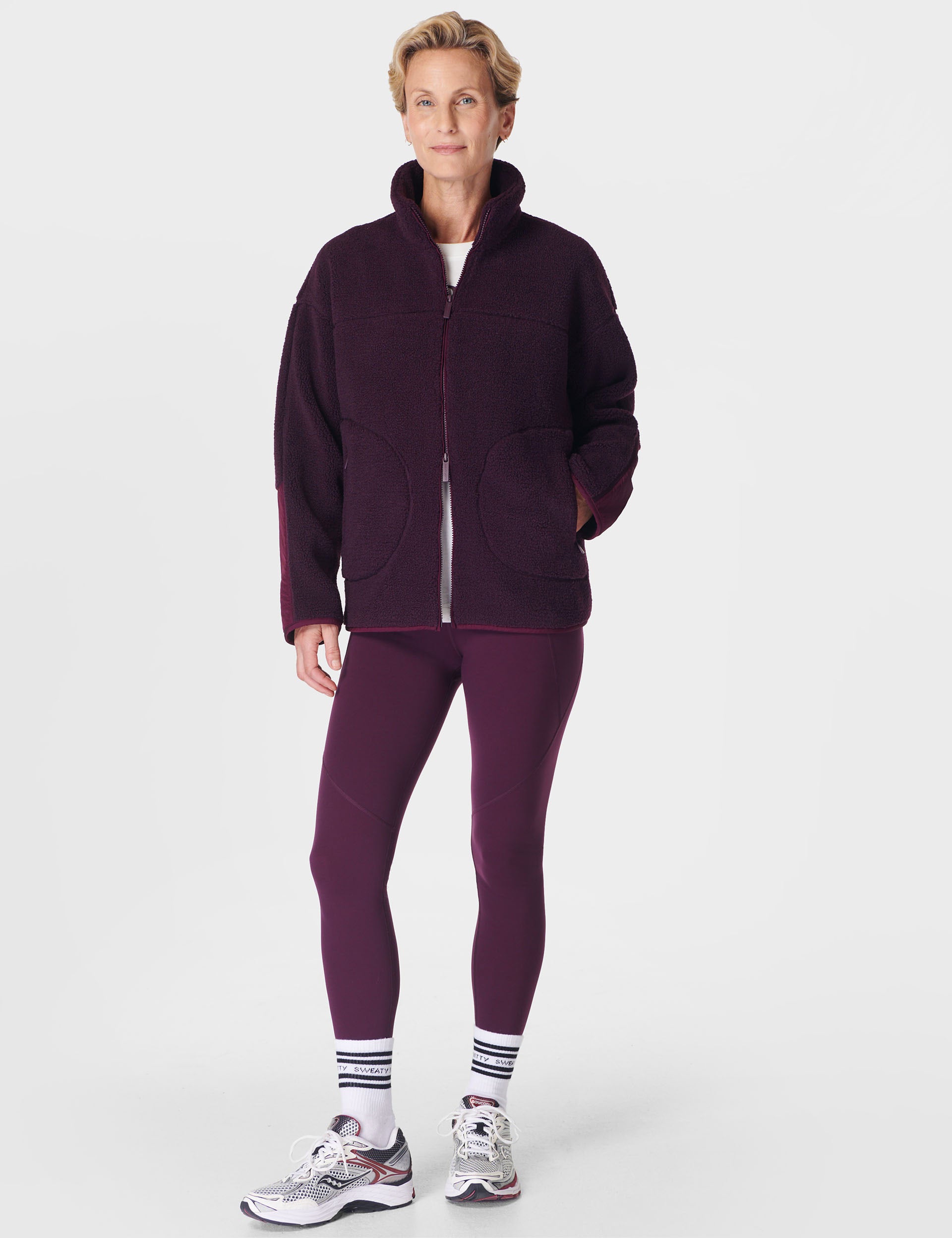 Soft Plush Textured Zip Up Hoodie - Midnight Cherry Purple for Women | Cozy Winter Loungewear & Casual Outfit