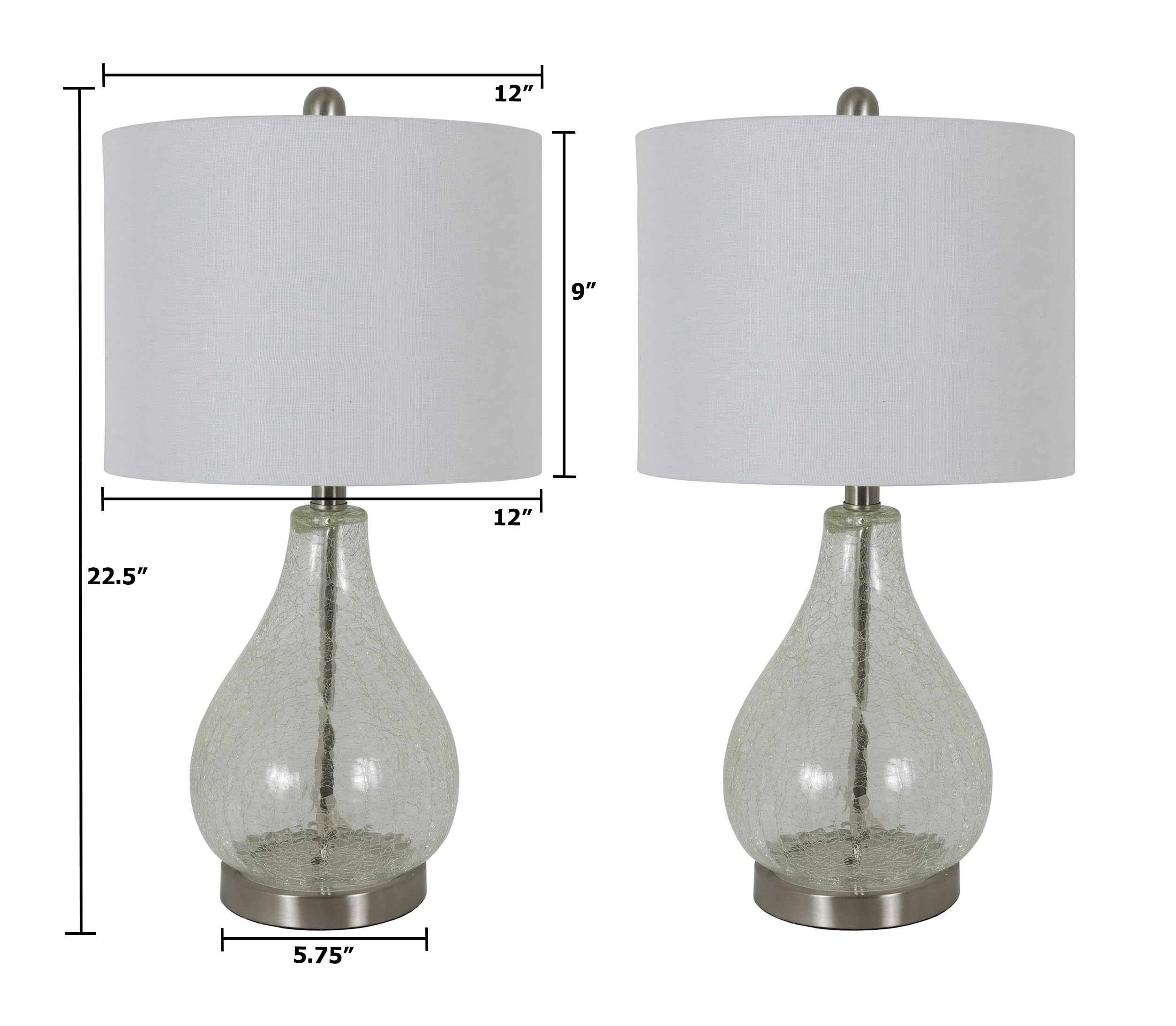 Set of 2 Decor Therapy Crackled Teardrop Table Lamps - 100W Bedside or Living Room Lighting (12x12x22.5 inches) - Perfect for Nightstands, Sofa End Tables & Bedroom Decor