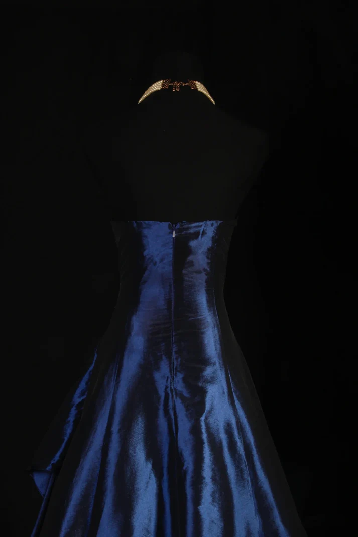 Elegant Navy Blue Strapless Ball Gown - Satin Long Prom Dress with Beaded Details (Style J6746) | Perfect for Homecoming, Formal Dances & Special Occasions