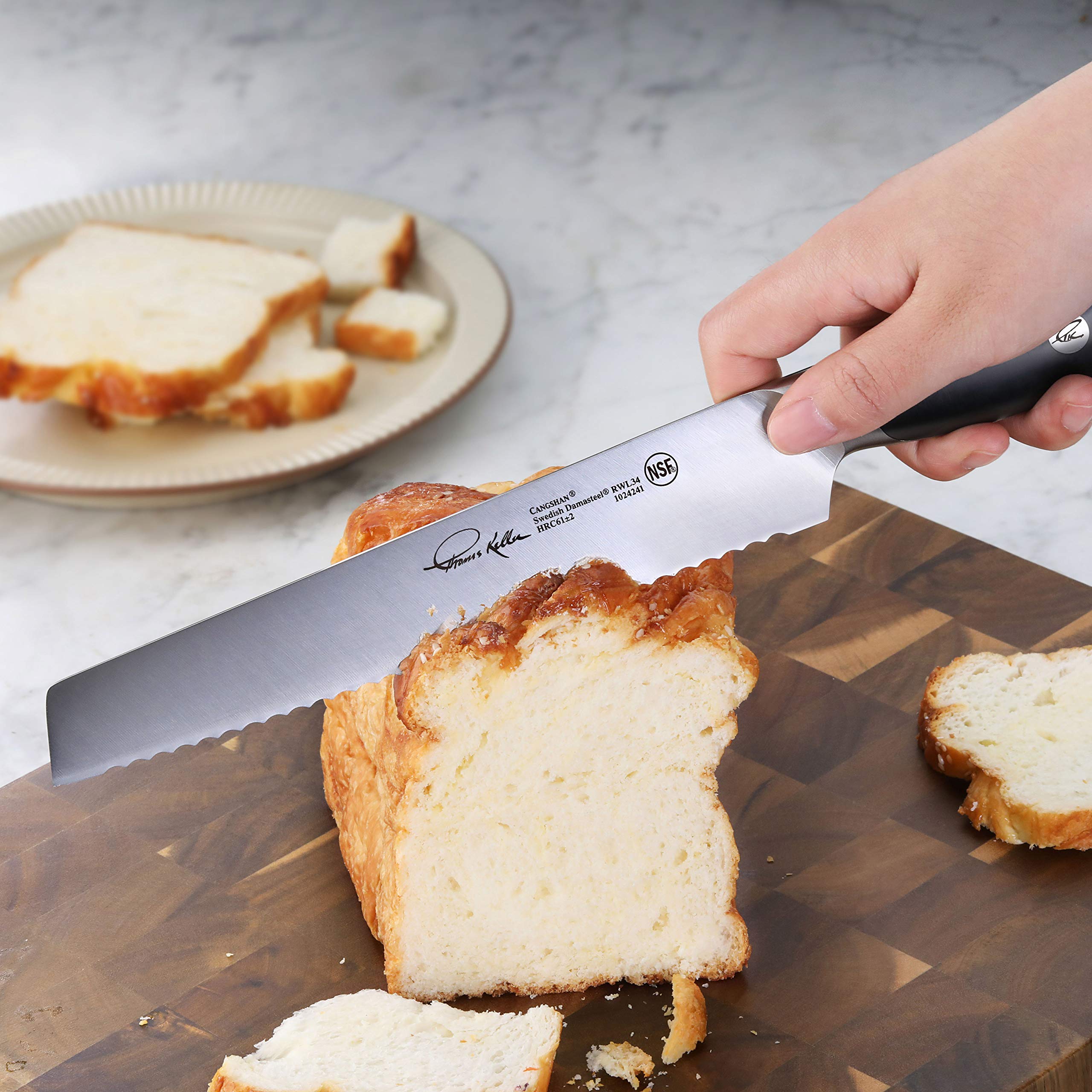 Cangshan Thomas Keller Signature 8-Inch Swedish Powder Steel Forged Bread Knife - Professional Chef's Black Slicing Knife for Artisan Bread, Baguettes, and Pastries | Perfect for Home Bakers & Culinary Enthusiasts