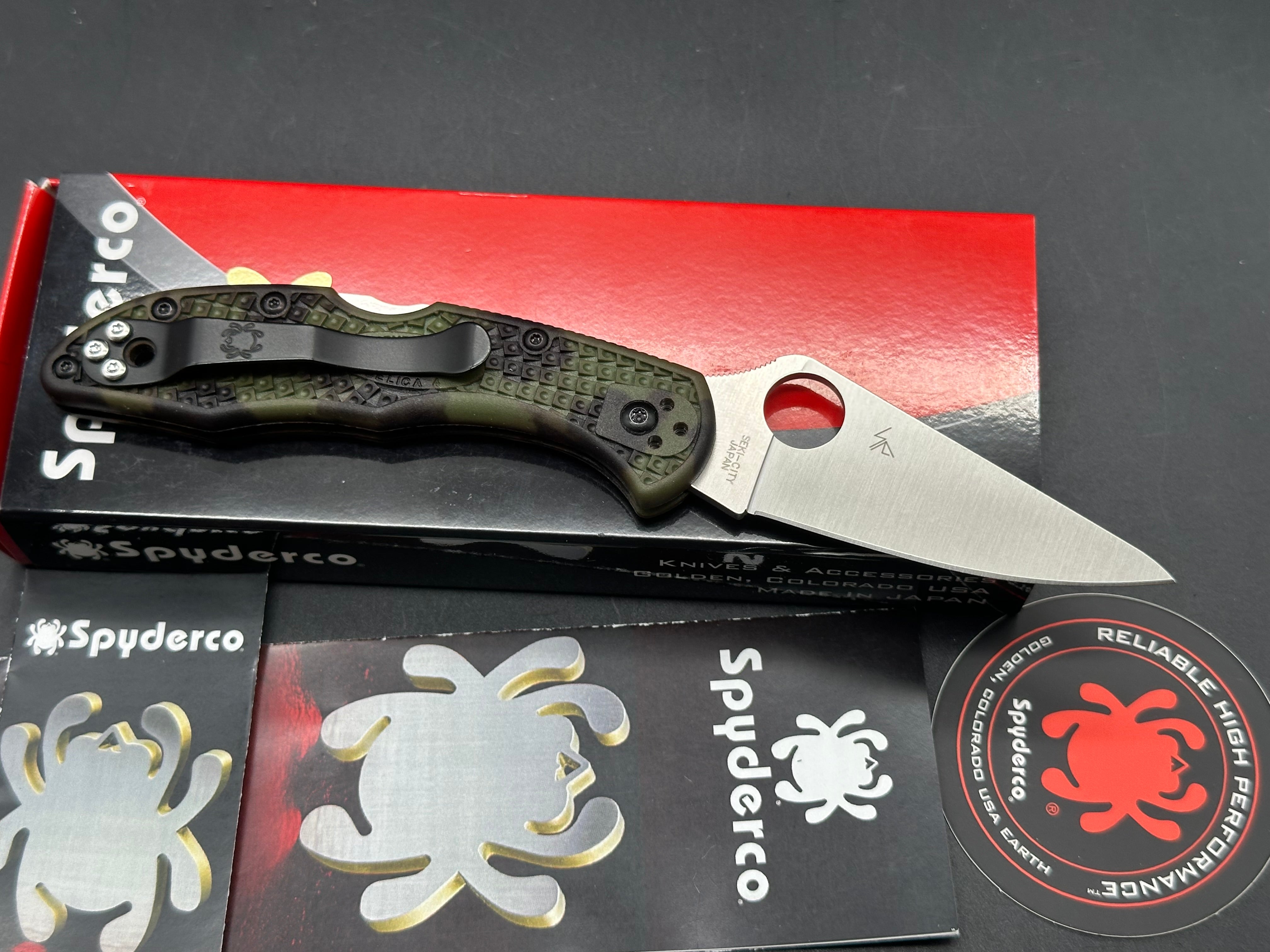 Spyderco Delica 4 Lightweight Folding Knife - VG-10 Stainless Steel Satin Blade, Zome Green FRN Handle - EDC, Outdoor, Camping & Survival Tool