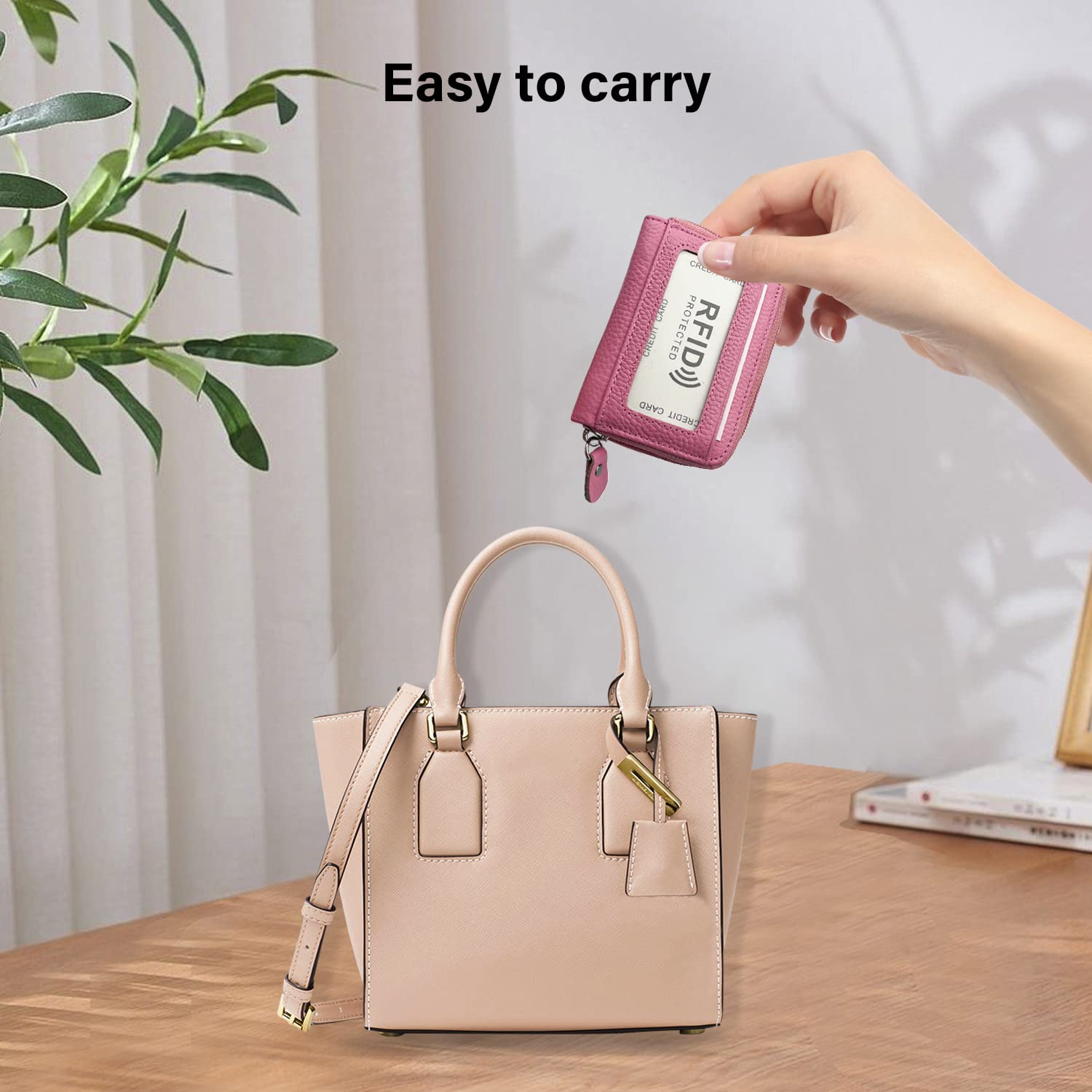 RFID Blocking Genuine Leather Credit Card Holder - Slim Travel Wallet for Women & Men - Secure Anti-Theft Protection - Perfect for Airport, Commuting & Everyday Use (Pink)