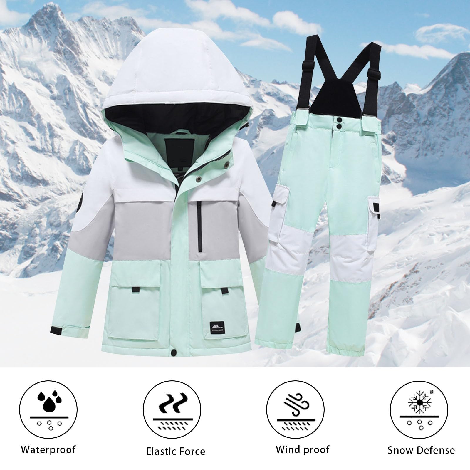Kids Ski Jacket & Pants Set - Windproof Winter Snowsuit for Boys & Girls | Toddler Snowwear for Skiing & Outdoor Play