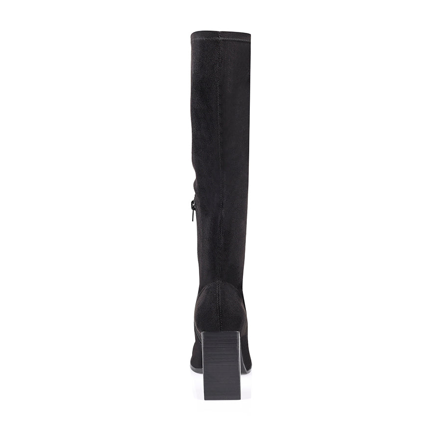 Macey Women's Black Stretch Knee High Boots - Comfortable Microfiber Fashion Boots for Winter, Fall & Casual Outfits