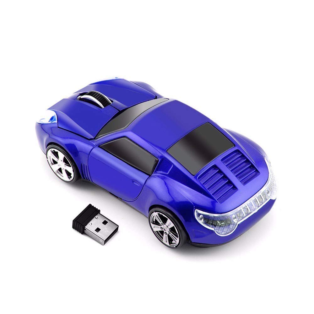 Wireless Sports Car Mouse - Optical PC & Laptop Mouse - Portable Mini Gaming Mouse (Blue) - Perfect for Office Work, Gaming & Travel