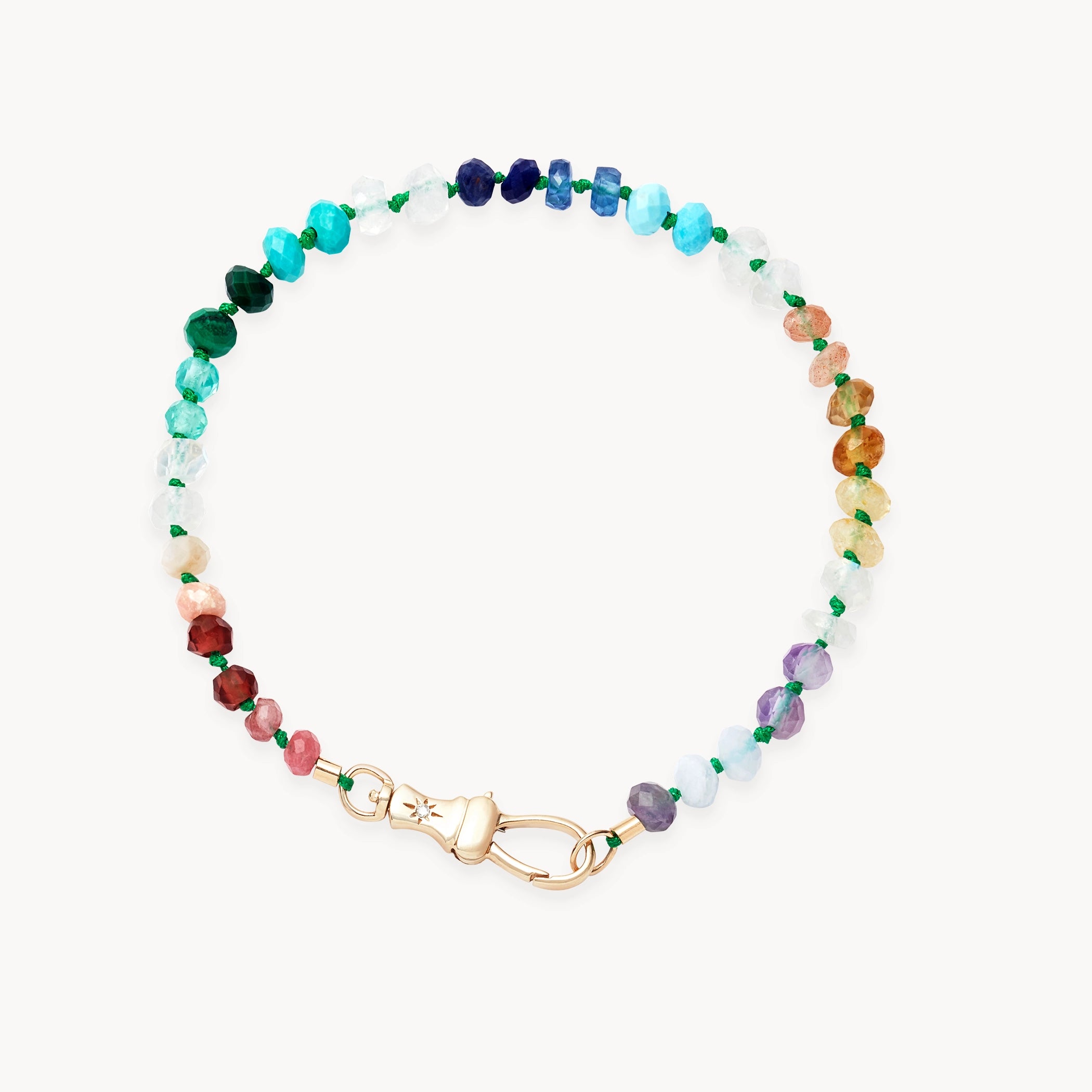 Shimmering Sun Multicolor Beaded Mood Bracelet - 10K Yellow Gold with Diamonds & Natural Gemstones | Adjustable for Daily Wear, Gift for Her, Yoga & Meditation Accessory