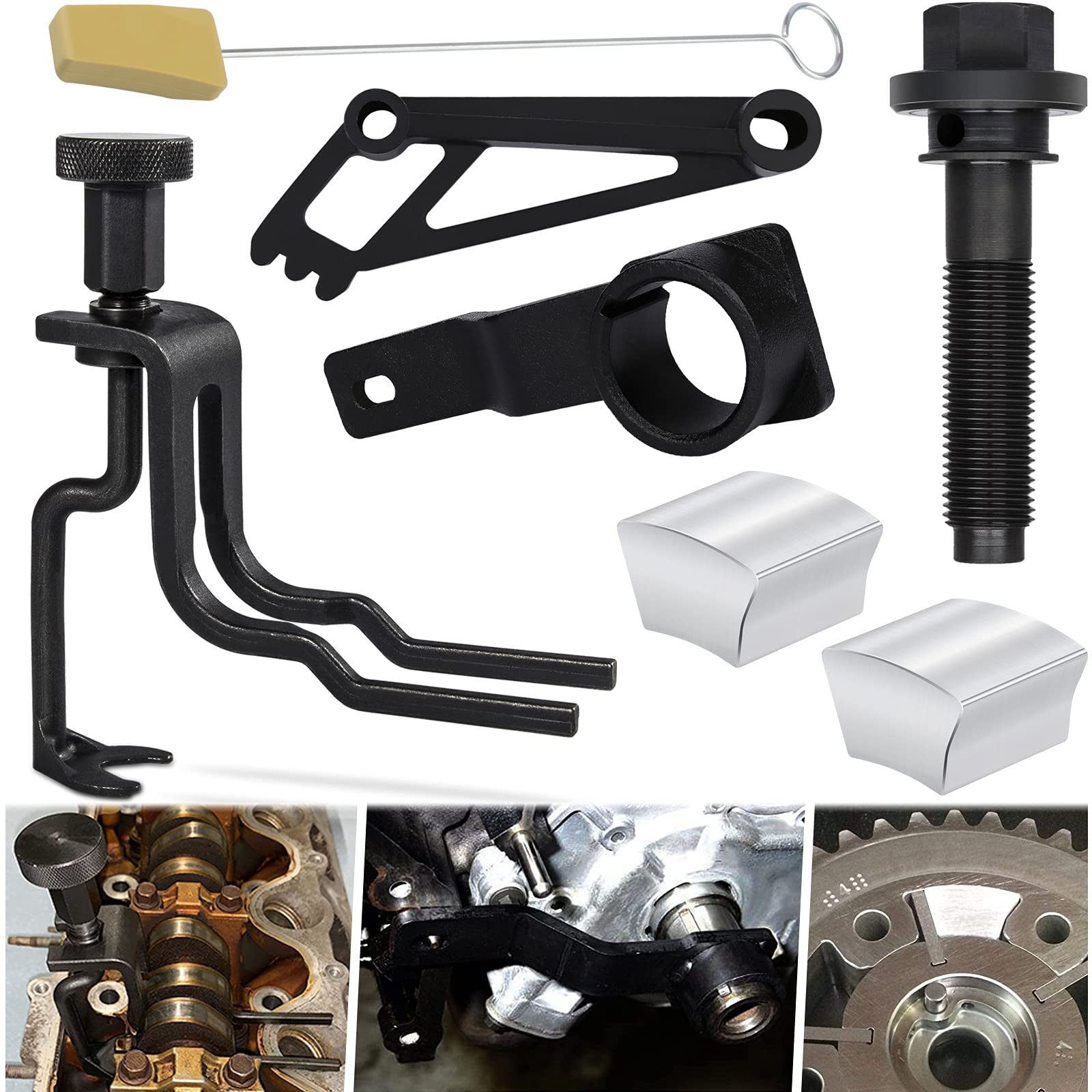 Ford 4.6L/5.4L/6.8L 3V Engine Timing Repair Tool Kit - Crankshaft Positioning Tool, Valve Spring Compressor, Timing Chain Locking Wedge, Cam Phaser Holder & Lockout Kit | Professional Automotive Engine Repair Tools for DIY Mechanics & Shops