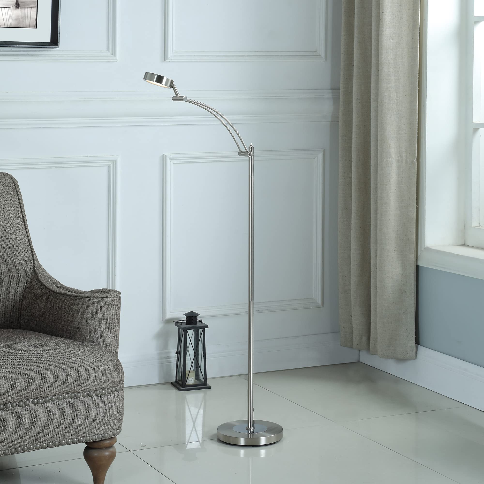 ORE International 54-Inch Tinsley Silver LED Floor Lamp with Adjustable Brightness - Modern Lighting for Living Room, Bedroom, or Office Workspace