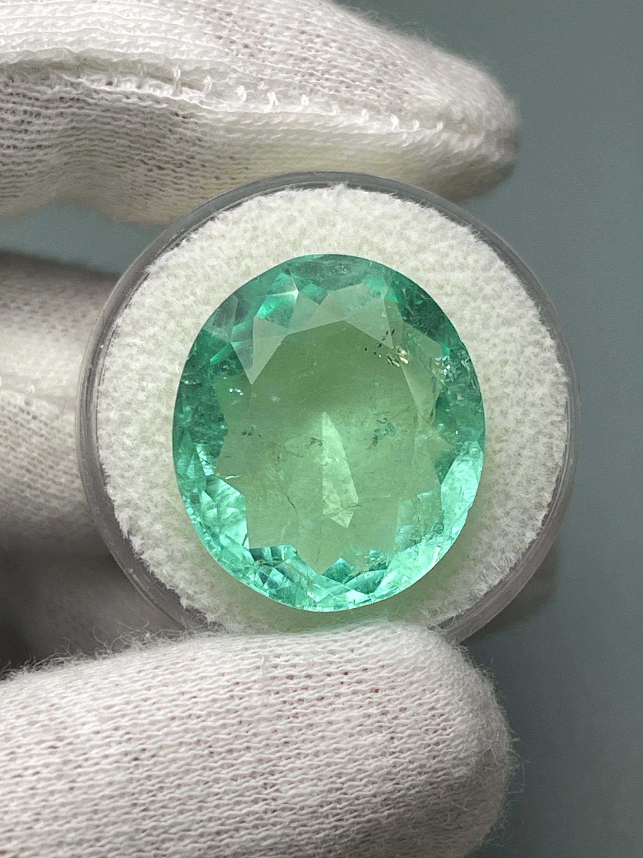 Premium 19.15tcw 20x18mm Oval Cut Loose Colombian Emerald Gemstone - Light Green Bubbly Natural Emerald for Jewelry Making, Engagement Rings & Luxury Gifts