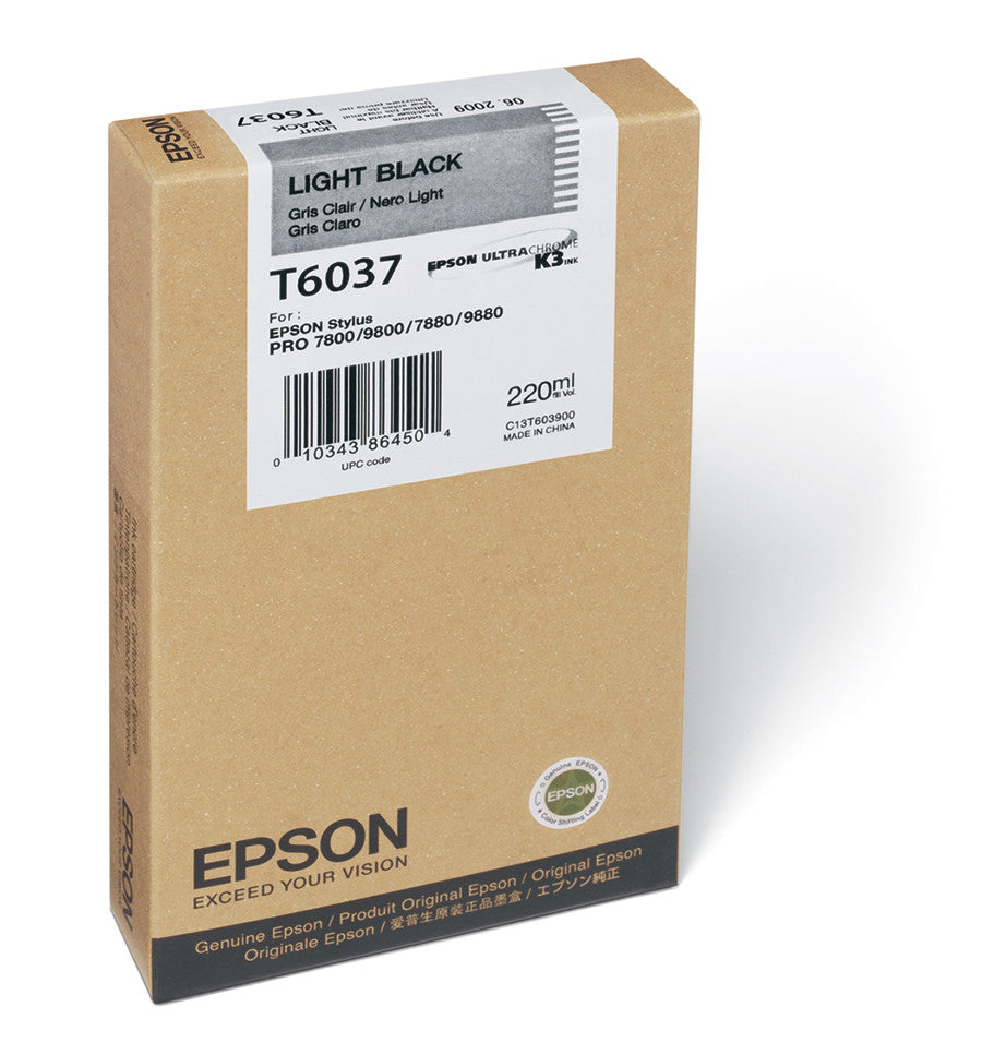 Epson T603700 Light Black Ink Cartridge 220ml for Epson 7800/7880/9800/9880 Printers - Ideal for Photo Printing, Graphic Design & Professional Artwork
