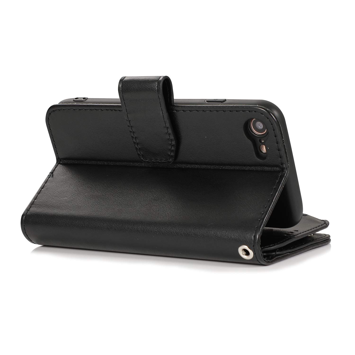 Premium PU Leather Magnetic Wallet Case for iPhone SE 2022/SE3/iPhone 8/iPhone 7/iPhone SE 2020/SE2 - Shockproof Flip Cover with Zipper Pocket, Card Slots & Kickstand (Black) | Perfect for Travel, Work & Everyday Use