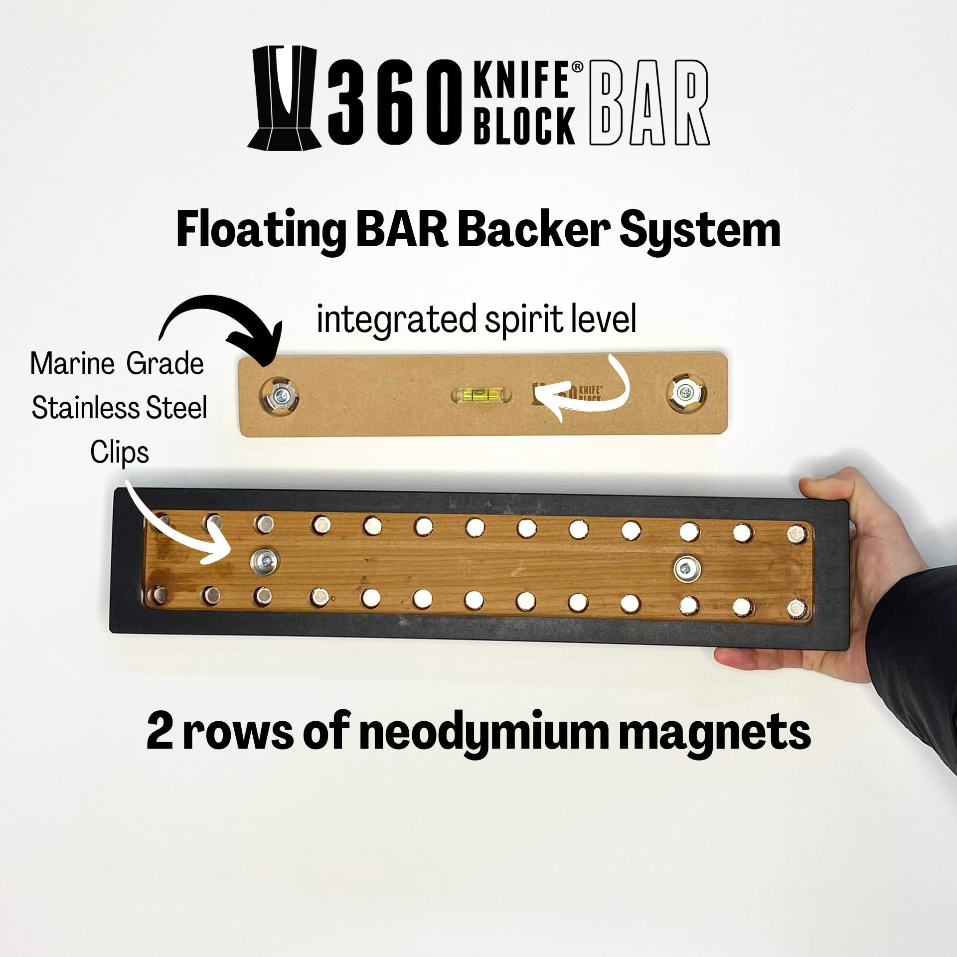 360Knife Block BAR - 4”x18” Guitar-Shaped Wooden Wall Mount Magnetic Knife Holder - Vertical Hanging Knife Storage with Dual Magnet Rows, Solid Wood Construction, Handcrafted in Washington - Perfect for Kitchen Organization & Guitar-Themed Decor