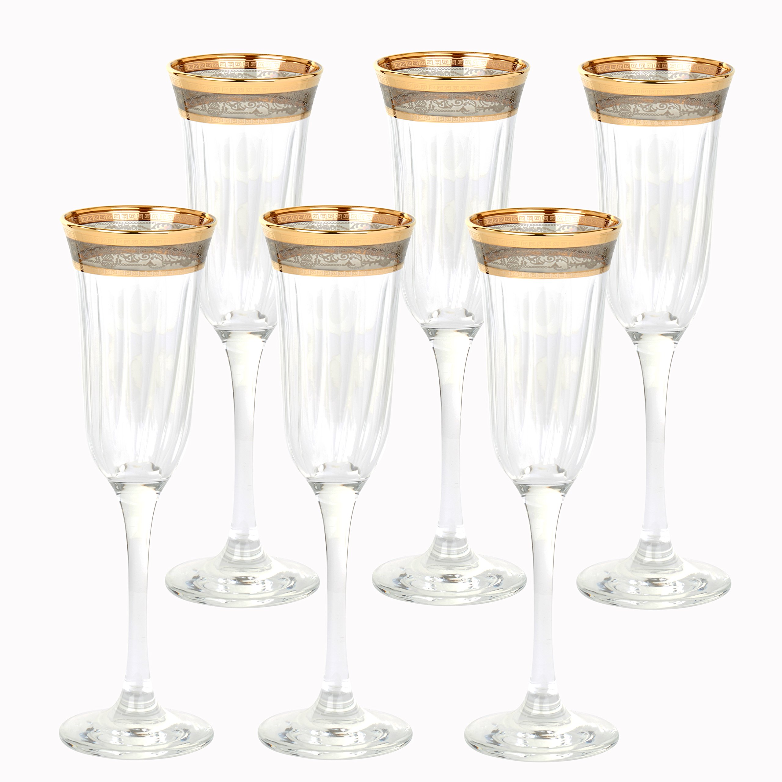 Elegant Modern Glass Drinkware Set - 9 oz. Champagne Flutes, Set of 6, Smoke Grey - Perfect for Parties, Weddings, and Special Events