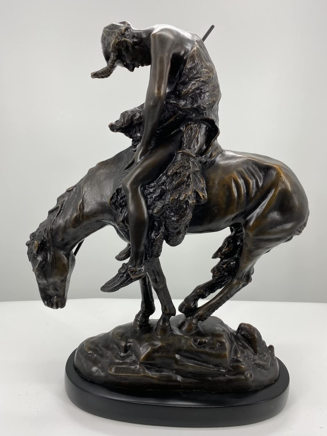 James Earle Fraser Solid Bronze End of The Trail Statue Sculpture - Baby Size | Western Art Decor for Home, Office & Gift | Native American Warrior Figurine for Bookshelf & Desk Display
