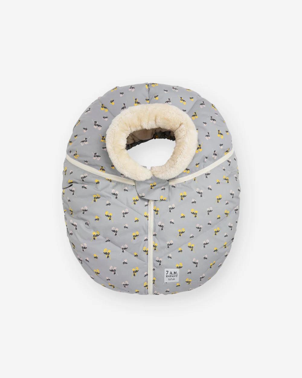 7 A.M. Car Seat Cocoon - Soft Sherpa Liner Cover with Benji Prints | Cozy Infant Car Seat Insert for Winter & Travel | Baby Shower Gift Idea