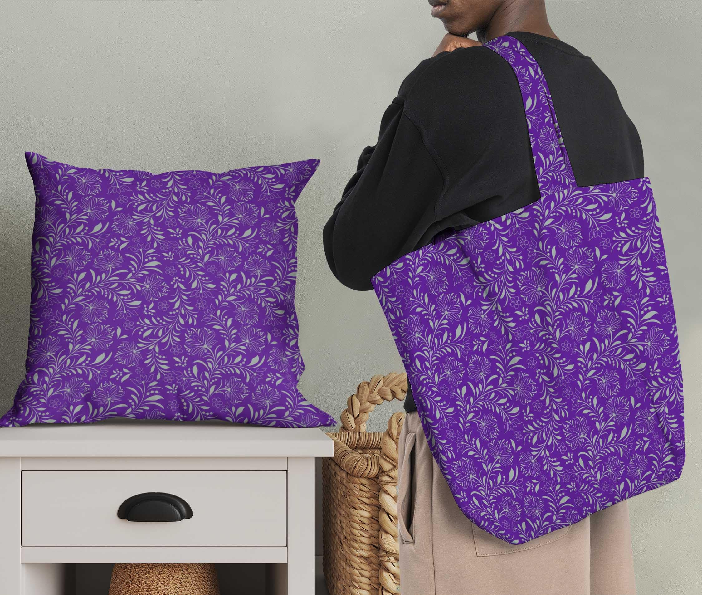 Soimoi Moss Georgette Purple Fabric by The Yard - 42 Inch Wide Printed Fabric with Artistic Leaf & Floral Design for Dresses, Scarves, DIY Crafts & Home Decor Projects