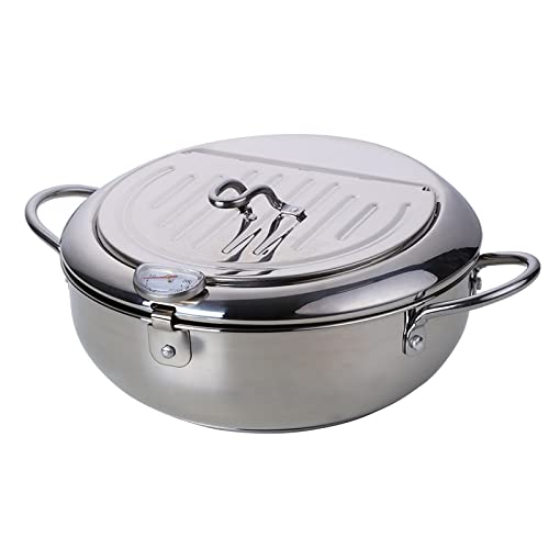 Stainless Steel Deep Fryer Pot with Thermometer - 1PC Stock Pot for Tempura, Fried Chicken & Cooking - Silver Color | Perfect for Home Kitchens & Restaurant Use