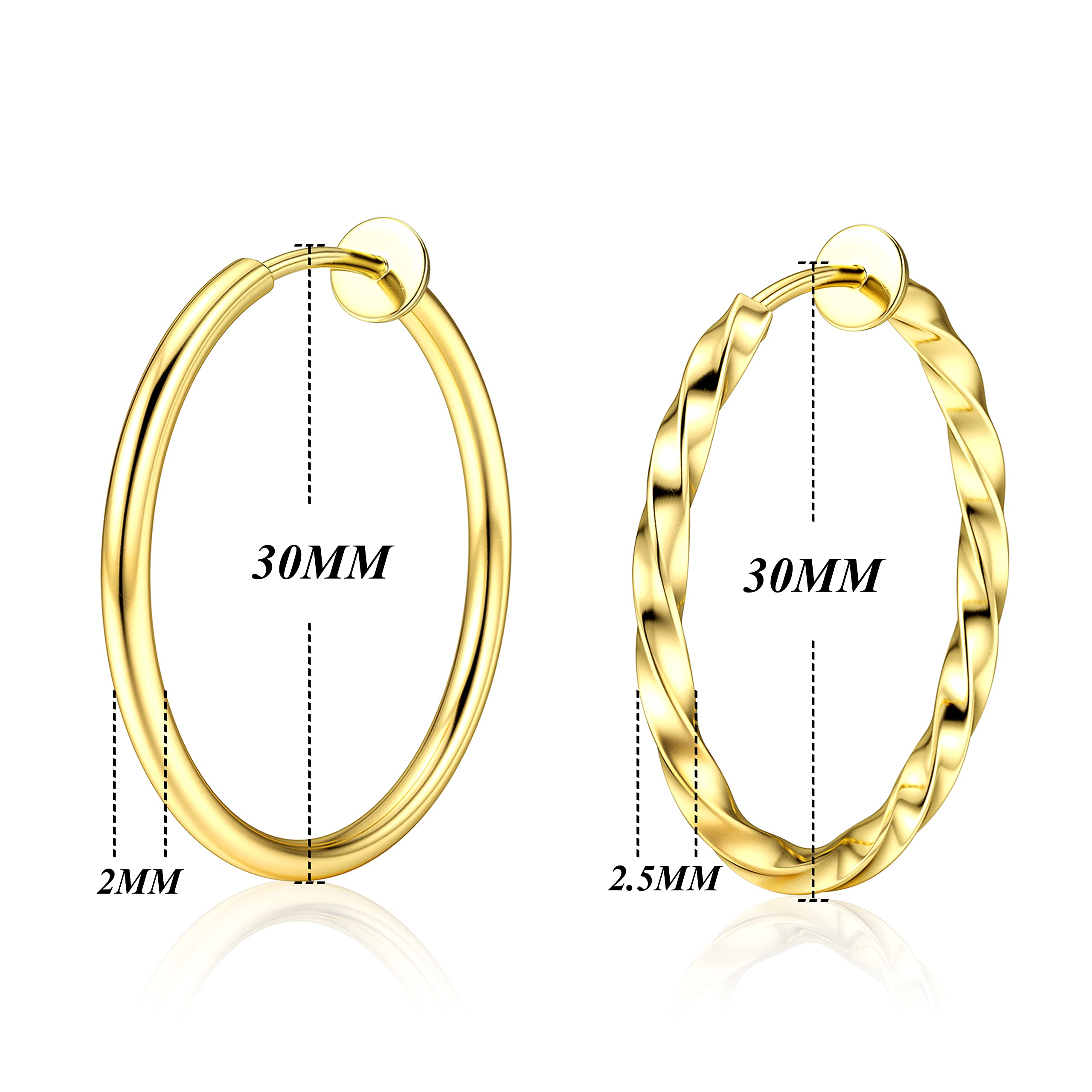 8Pcs Clip On Hoop Earrings for Women - Stainless Steel Non Piercing Earrings, Silver & Gold Hypoallergenic Twisted Hoops - Lightweight Fashion Jewelry for Non Pierced Ears - Perfect for Parties, Weddings & Everyday Wear
