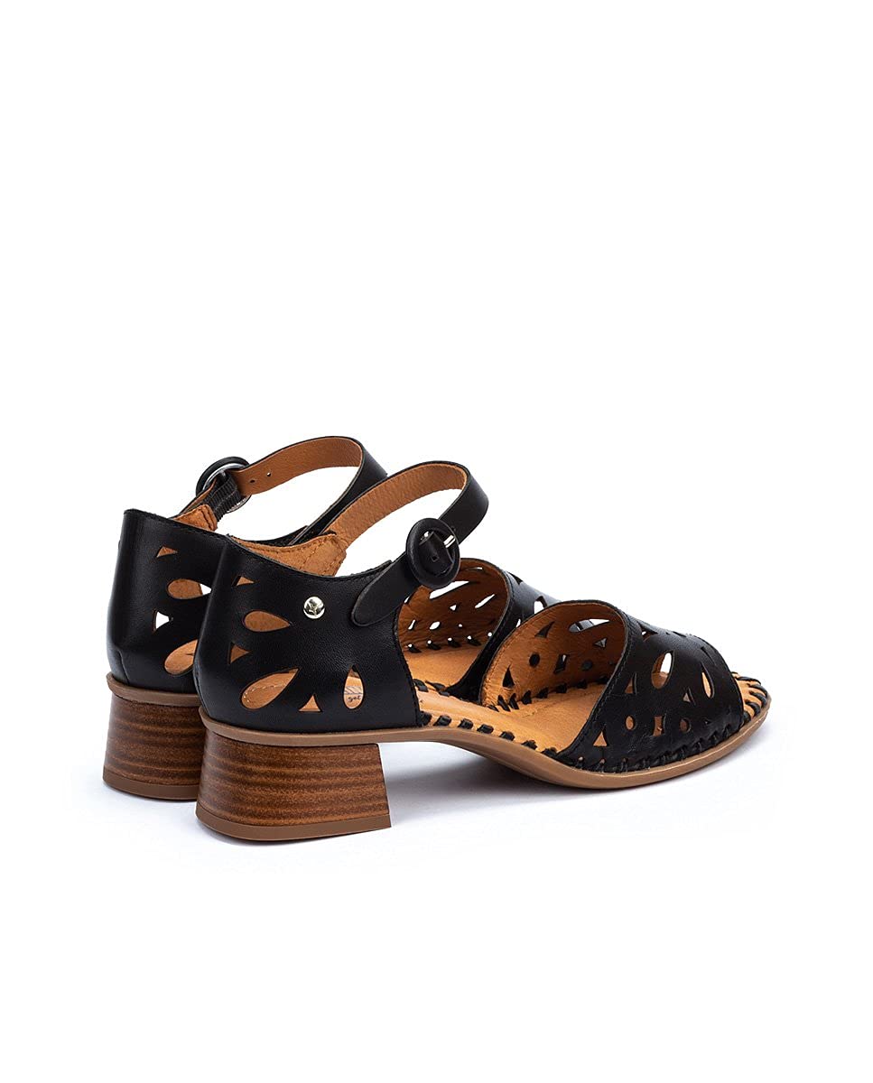 PIKOLINOS Women's Leather Heeled Sandals - Comfortable Black Dress Sandals for Summer, Weddings & Evening Events