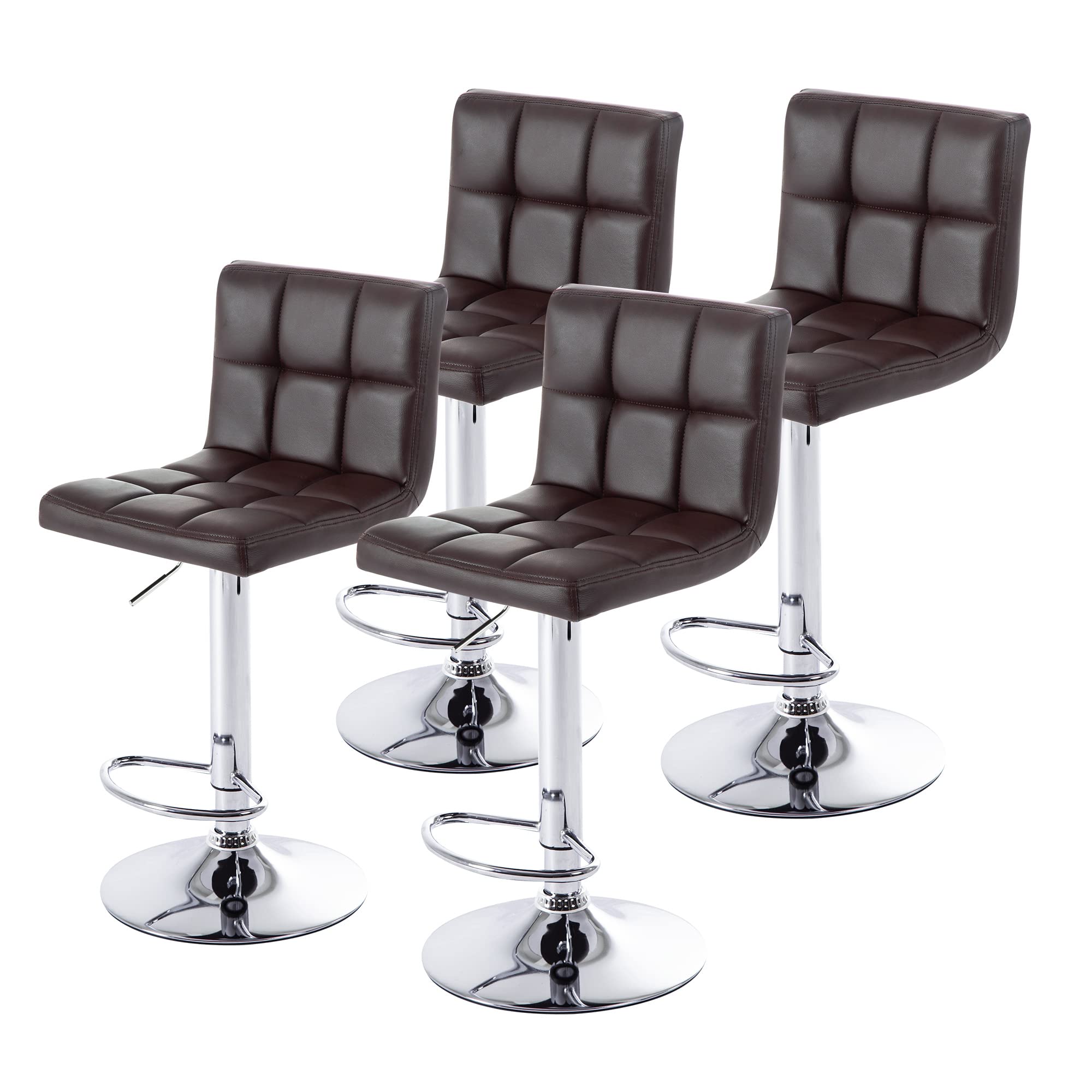 NOBPEINT 4-Pack Adjustable Swivel Bar Stools with Square Back - Brown - Perfect for Kitchen Island, Breakfast Bar & Home Pub - Comfortable & Stylish Seating