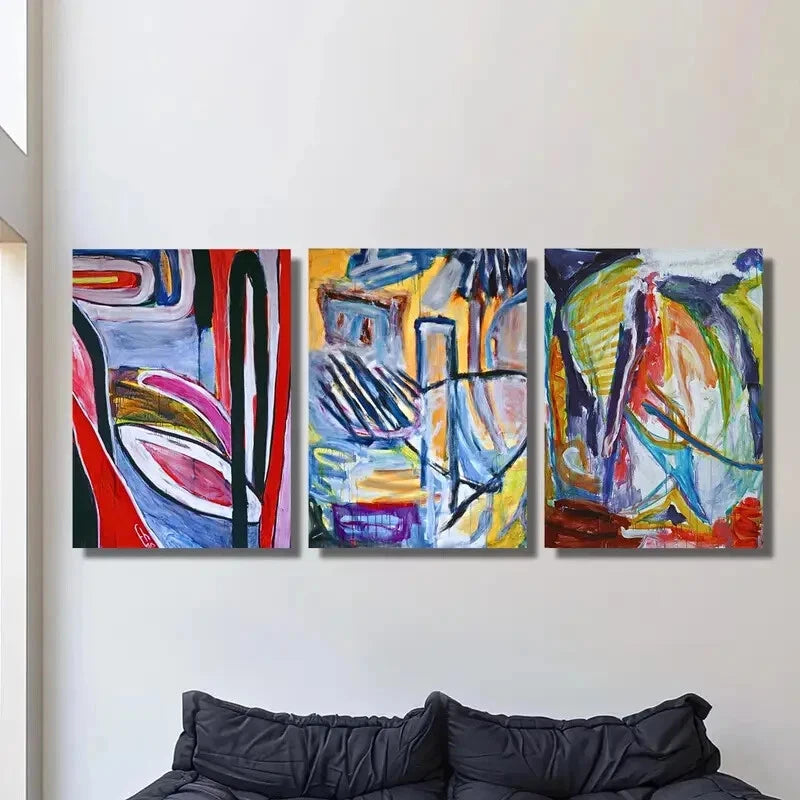 3-Piece Abstract Oil Painting Brushwork Metal Wall Art Prints - Ready to Hang | Modern Home & Office Decor for Living Room, Bedroom, Dining Area