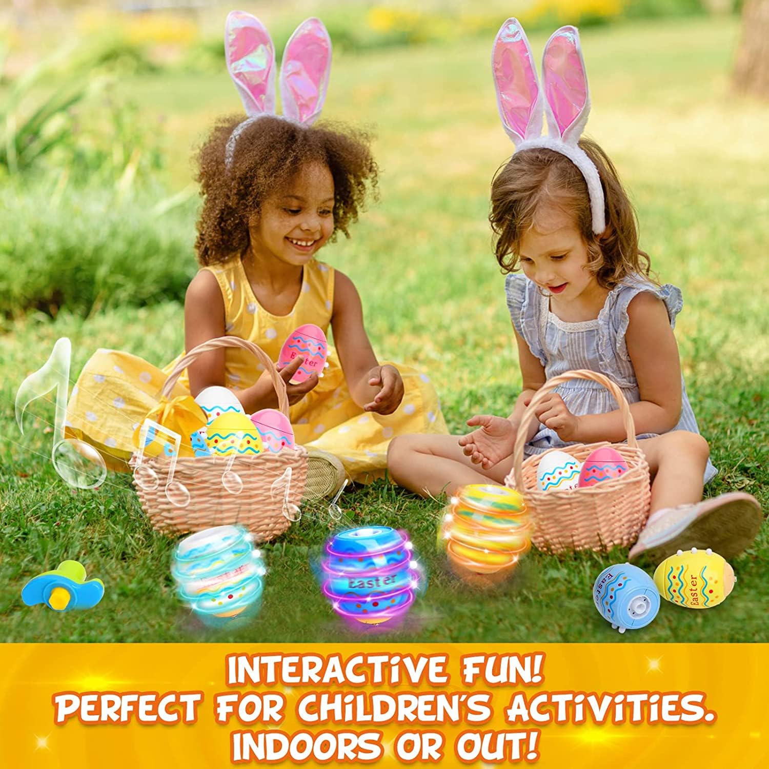 6-Pack LED Light Up Spinning Top Easter Eggs - Fun Flashing Gyroscope Toys for Kids, Easter Party Favors, Goodie Bag Fillers & Glow in The Dark Gifts - Perfect for Easter Egg Hunts, Birthday Parties & Classroom Rewards