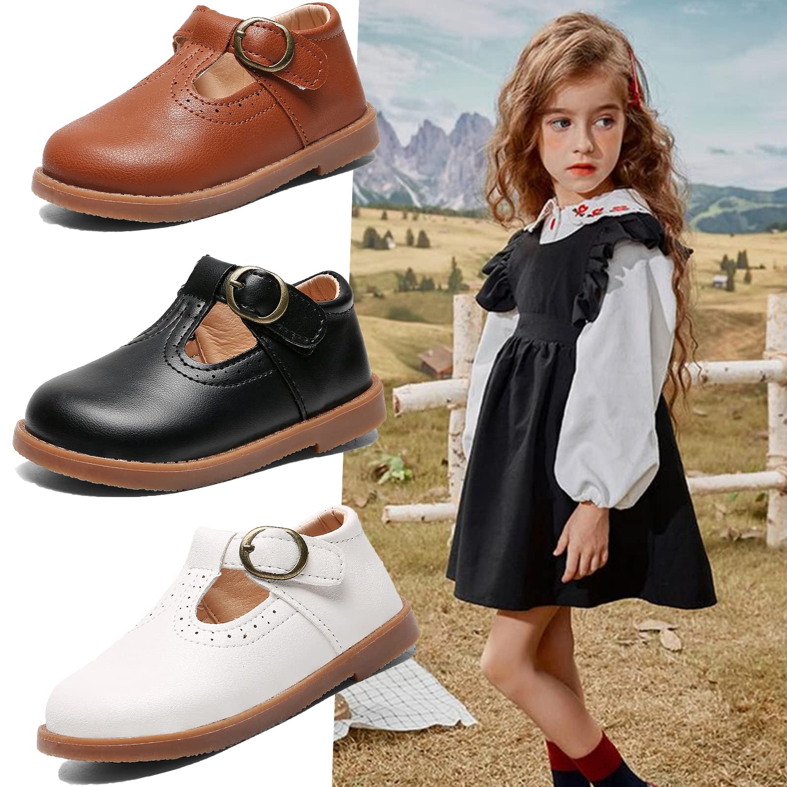 DADAWEN Girls Mary Jane Shoes - Classic School Uniform Flats for Dress & Formal Wear - Comfortable & Stylish for School, Church, and Special Occasions