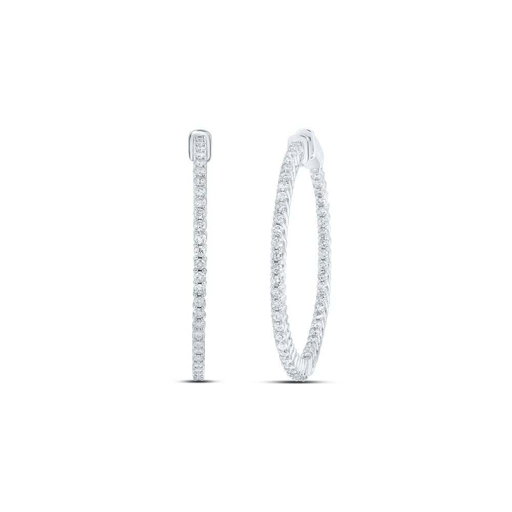 14K White Gold Women's Round Diamond Hoop Earrings 2 CTTW - Elegant & Durable for Everyday Wear, Parties & Special Occasions