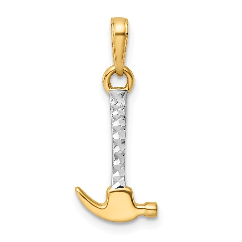 14K White Rhodium Sparkle Cut Hammer Pendant Necklace for Women - Elegant Jewelry Gift for Anniversary, Birthday & Special Occasions