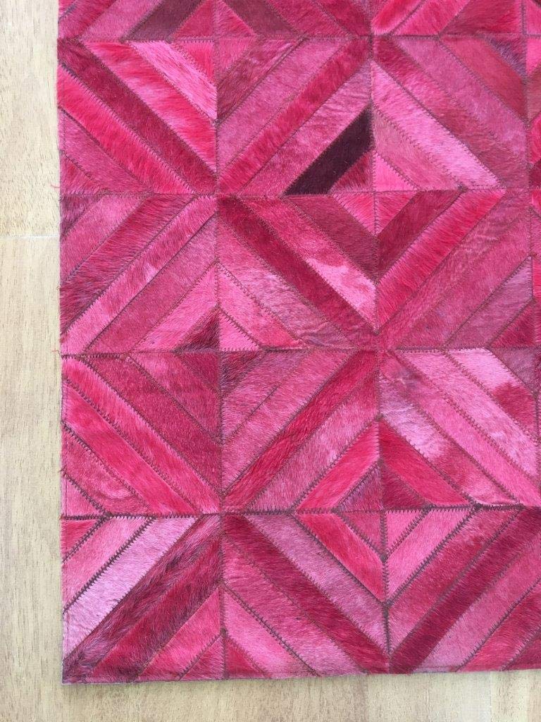 Premium Cowhide Leather Area Rug - Moroccan Patchwork Style in Hot Pink | 4x6 ft Luxury Indoor Carpet for Living Room, Bedroom & Office Decor