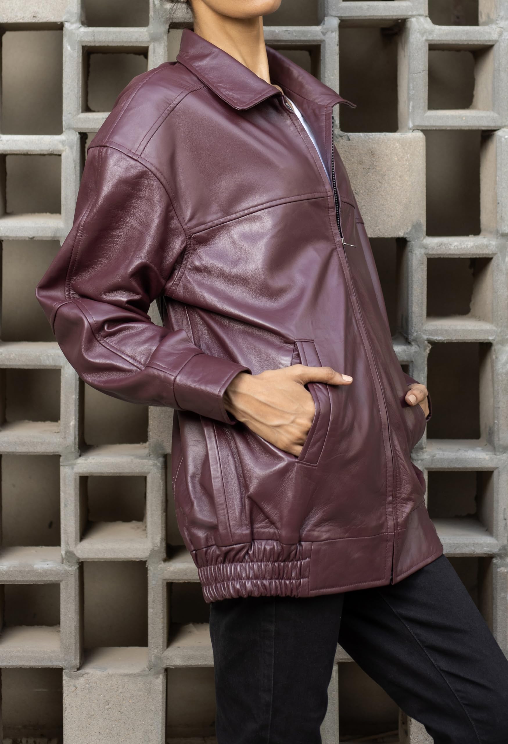 Jild Oversized Lambskin Leather Jacket for Women - Plus Size Fashion Jacket for Fall & Winter | Stylish Outerwear for Casual Outings, Date Nights & Office Wear