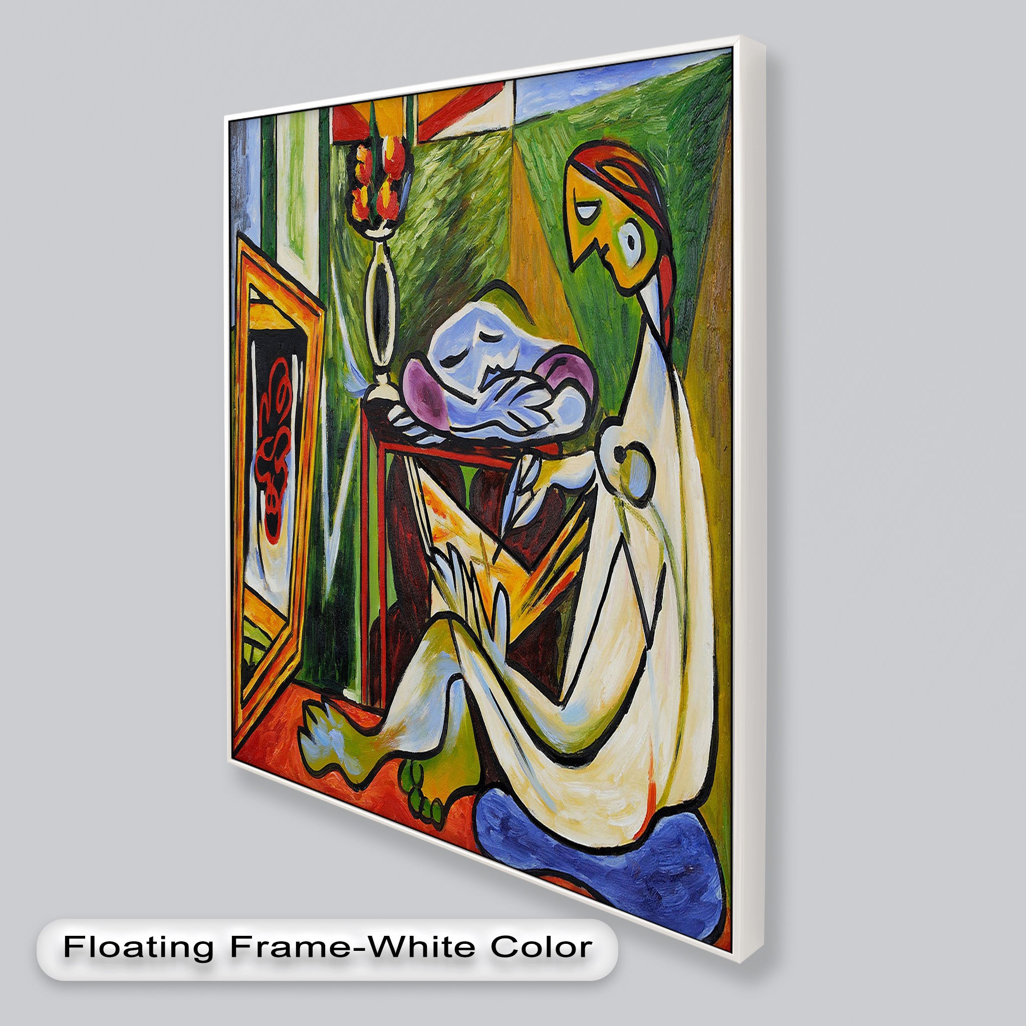 Abstract Interior Scene Picasso Style Oil Painting - Handmade Wall Art for Living Room, Bedroom & Office Decor