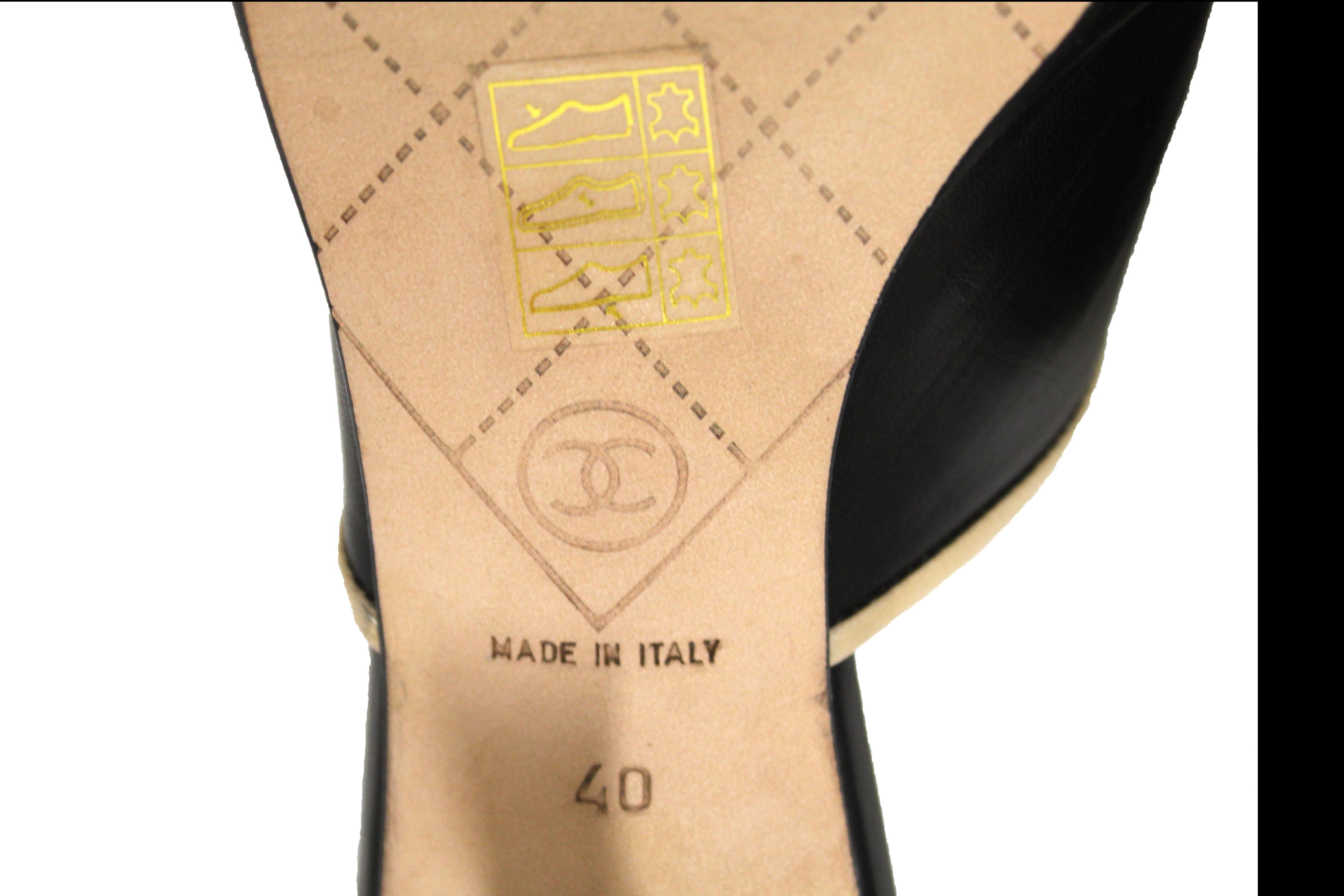 Authentic Chanel Black Leather CC Logo Turnlock Mule Sandals with Strap - Size 40 | Luxury Heeled Slides for Women, Perfect for Parties & Evening Events