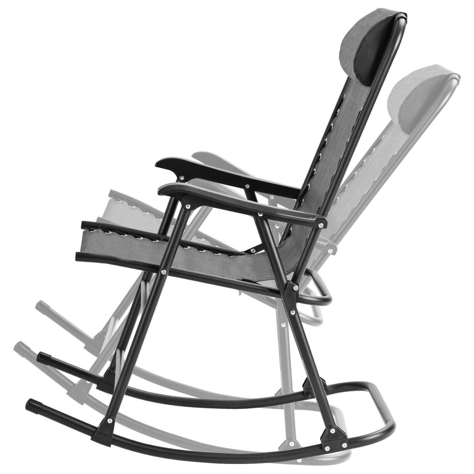 Folding Zero Gravity Rocking Chair - Adjustable Headrest Patio Recliner for Outdoor Relaxation, Grey Mikalo Rocker | Perfect for Backyard, Camping & Beach Use