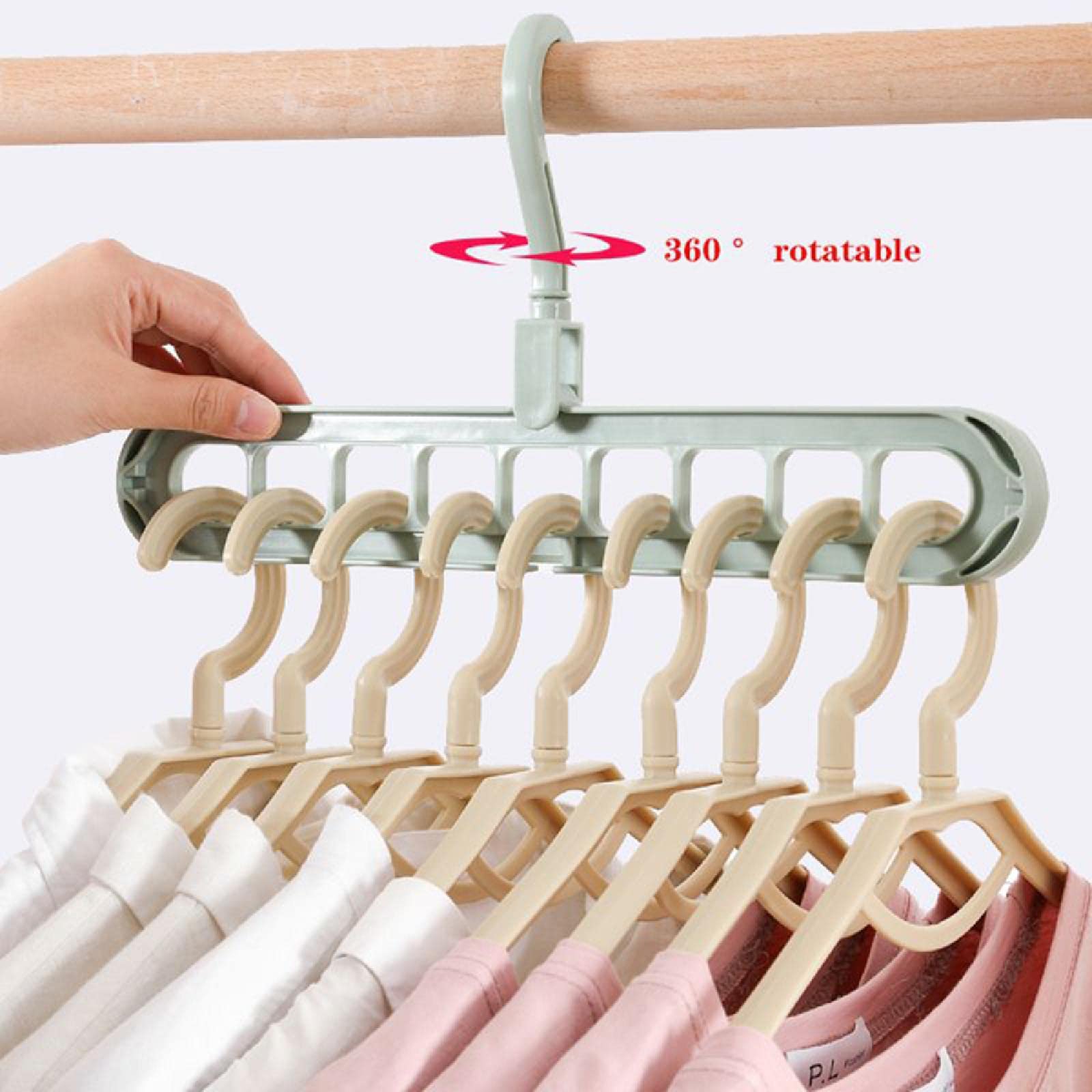 TopHomer 5-Pack Space Saving Clothes Hanger Organizer - Multi-Functional Rotating Anti-Skid Coat Hangers for Closet & Wardrobe Storage (Green) - Perfect for Small Spaces, Dorm Rooms & Travel Organization