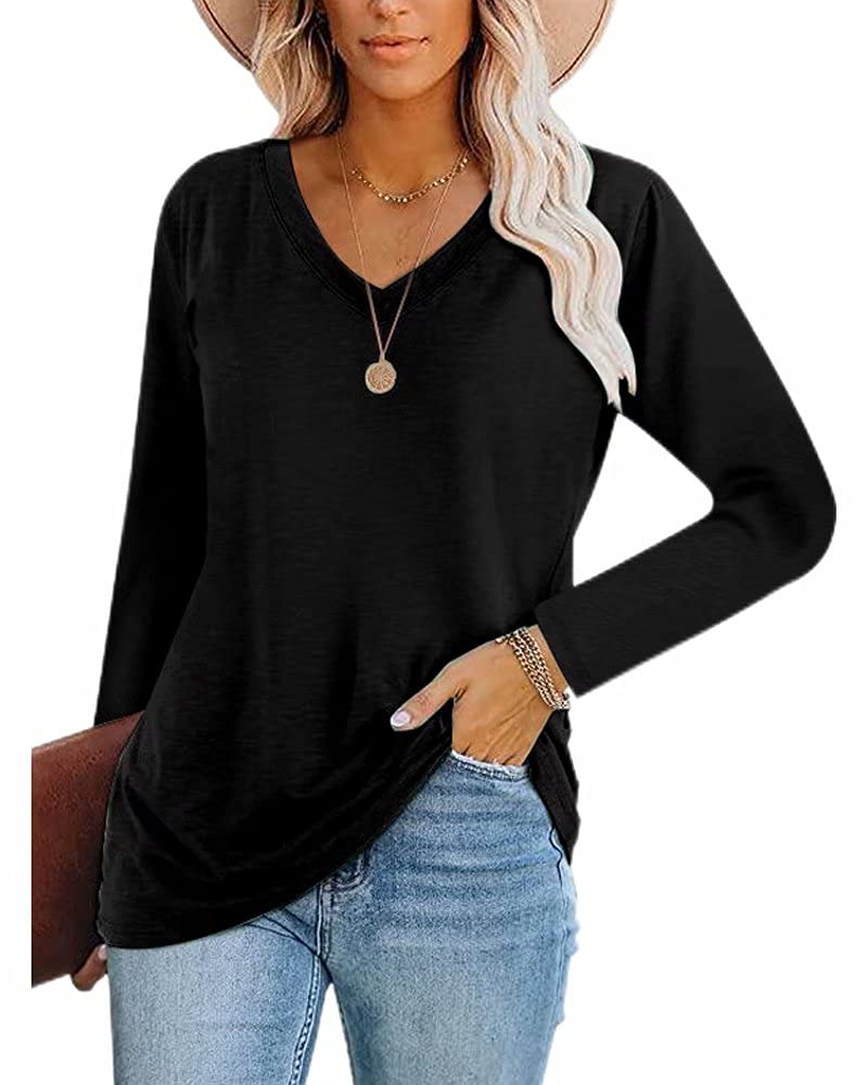 Welity Women's Long Sleeve V-Neck Tunic Top - Soft Casual Basic Tee for Everyday Wear | Perfect for Work, Lounge & Weekend Outfits