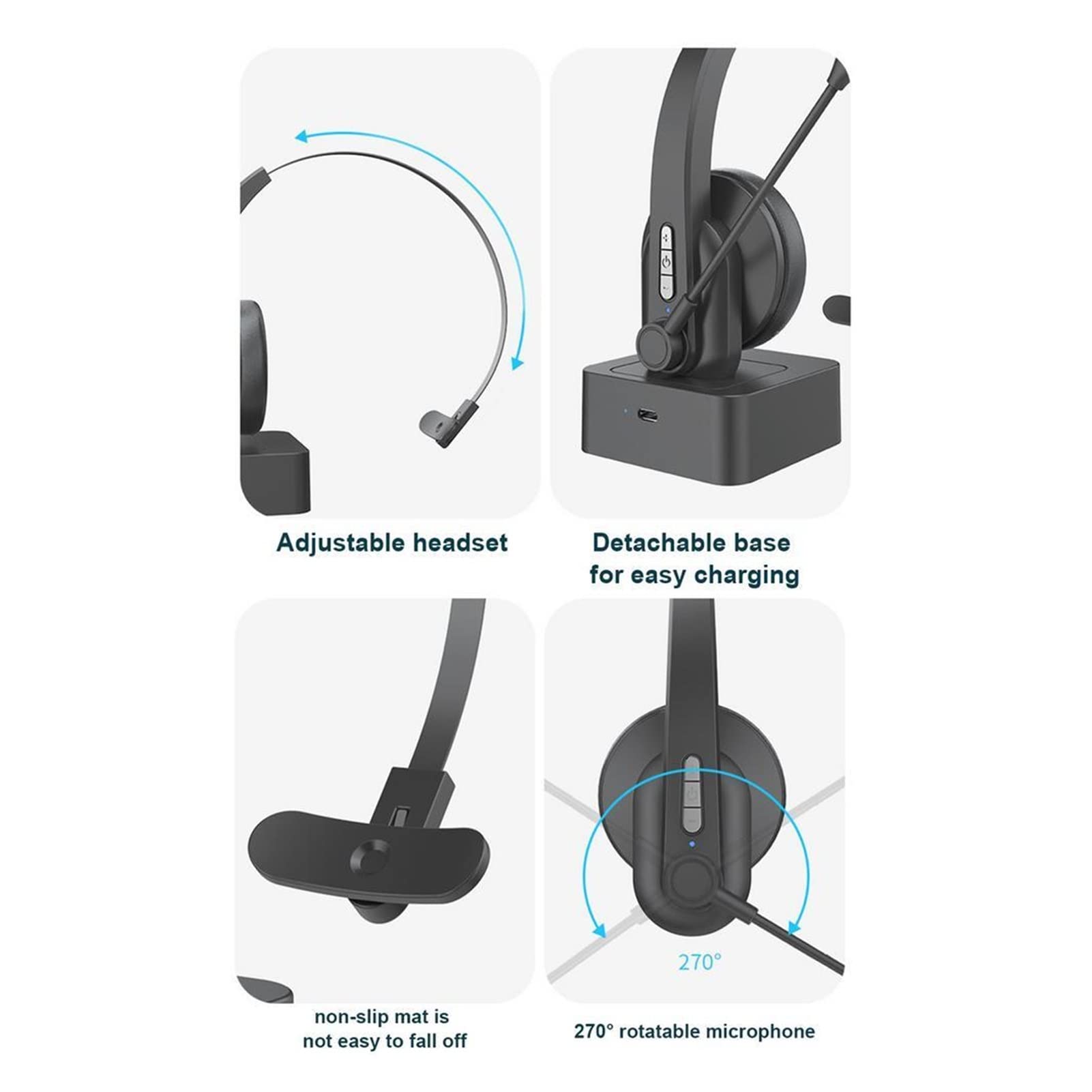 Noise Canceling Call Center Headset - 60 Hour Battery Life, Single Ear Headphone with Clear Microphone for PC, Computer, Gaming & Office Use - Perfect for Remote Work, Customer Service & Online Meetings