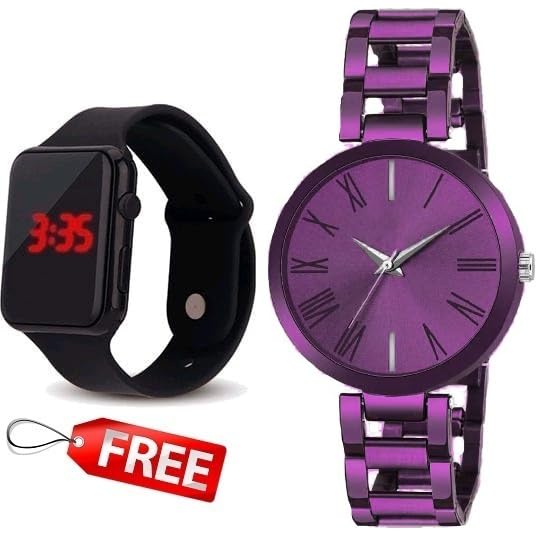 LAKSH Women's Analog & Digital Watch with Leather & Rubber Strap - Fashionable Dual Strap Design for Girls (Model SR-616/AT-616) - Perfect for School, Office, and Casual Wear
