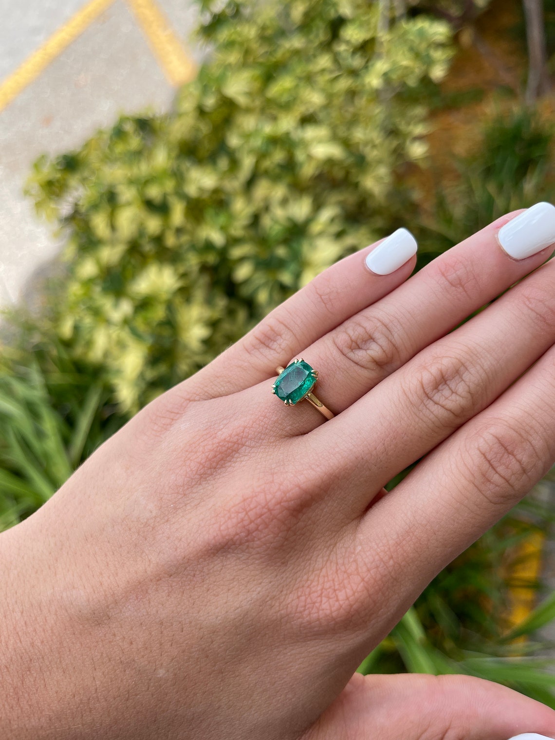 3.12 Carat 14K Gold Natural Elongated Cushion Cut Emerald Solitaire Ring with Double Prongs - Elegant Engagement, Wedding, Anniversary Jewelry Gift for Women