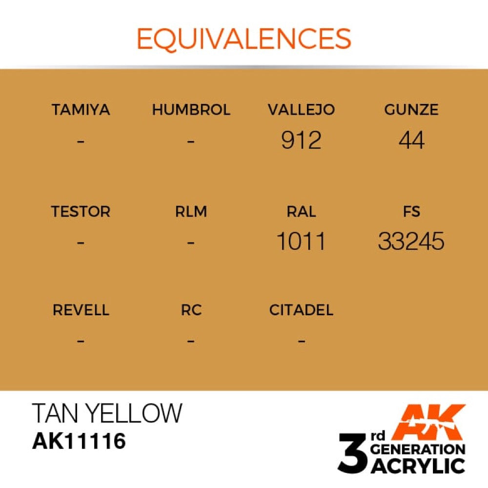 AK Interactive AK11116 Tan Yellow Acrylic Paint 17ml - Premium 3rd Generation Model Paint for Military Miniatures & Scale Models - Perfect for Airbrush, Brush Painting & Diorama Projects