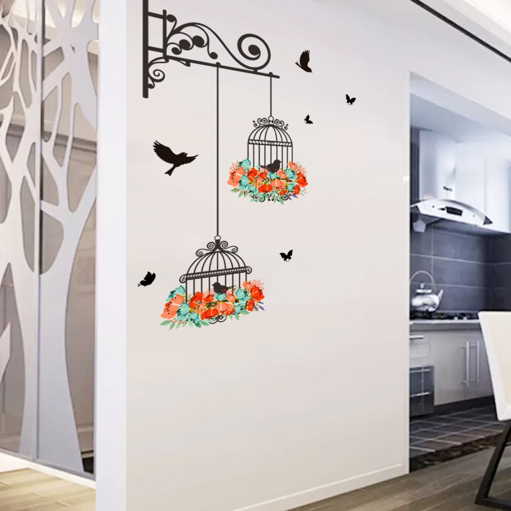 Birdcage Flower & Flying Birds Wall Decals - Removable Vinyl Stickers for Nursery, Kids Room & Living Room Decor - Home Art Mural for Bedroom, Lobby & Playroom - Perfect for Baby Shower Gifts & Wall Decorations