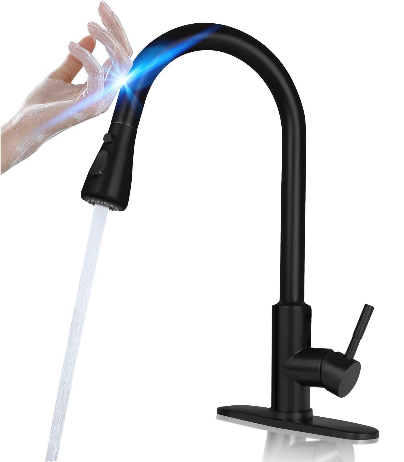 MSTJRY Matte Black Pull Down Kitchen Faucet with Sprayer - Stainless Steel Smart Touch Kitchen Sink Faucet for Modern Homes | Perfect for Washing Dishes, Filling Pots & Cleaning Vegetables