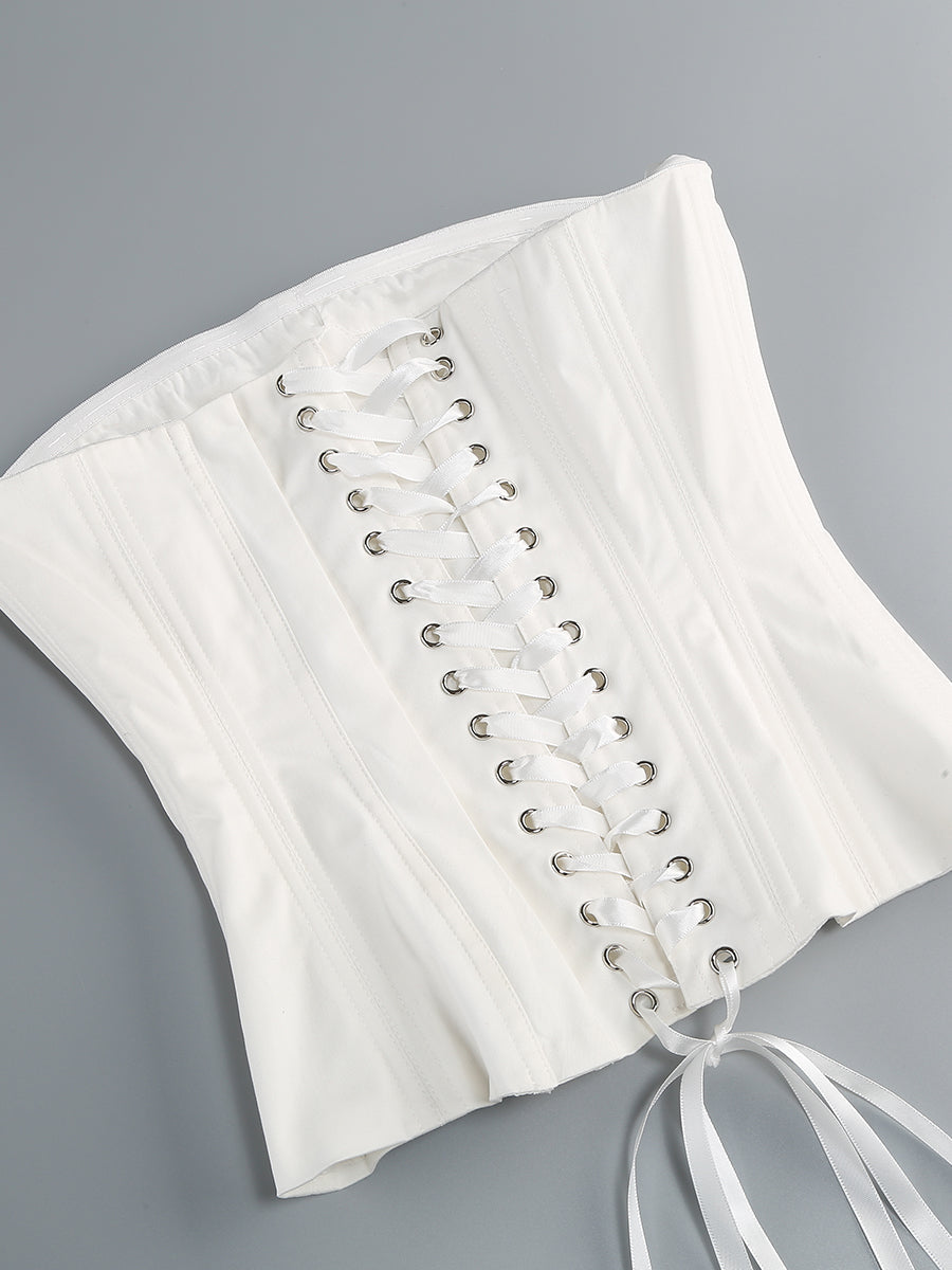 Elegant White Corset Two-Piece Set with Floral Design - Perfect for Weddings, Parties & Special Occasions