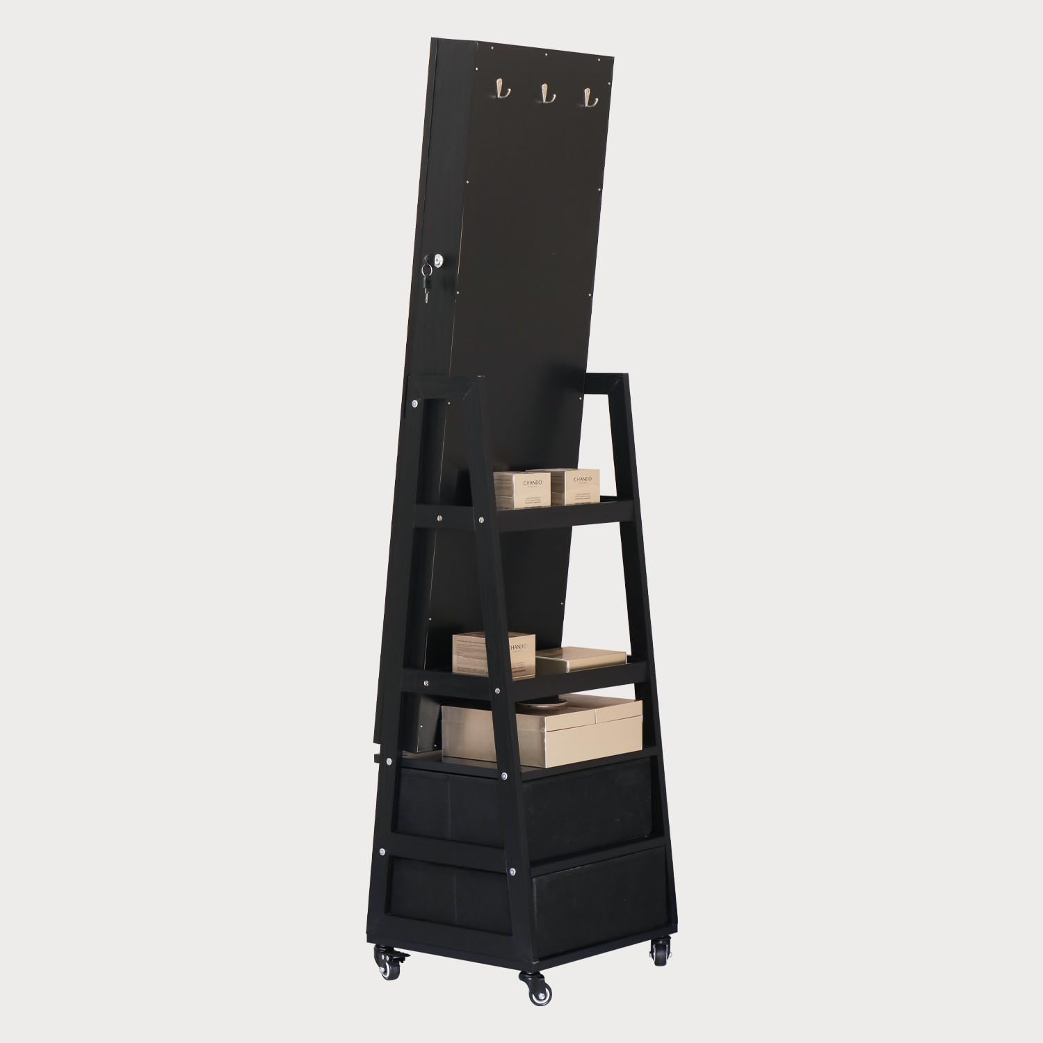 Lockable Jewelry Cabinet with Full-Length Standing Mirror, Drawers & Wheels - Jewelry Organizer Armoire with Back Storage Shelves for Bedroom Decor - Perfect Christmas Gift for Women & Friends (Black) | Ideal for Bedroom Vanity, Closet Organization & Gift-Giving