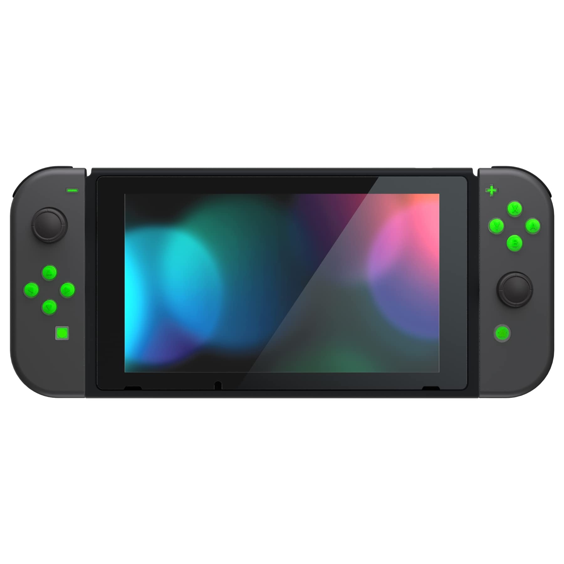 ExtremeRate Custom Two-Tone Jelly Buttons for Nintendo Switch JoyCon - Green & Clear ABXY Directional Buttons with Symbols (Home/Capture/+/- Keys) | DIY Replacement Face Buttons for Switch & Switch OLED | Perfect for Gaming, Modding & Controller Customization