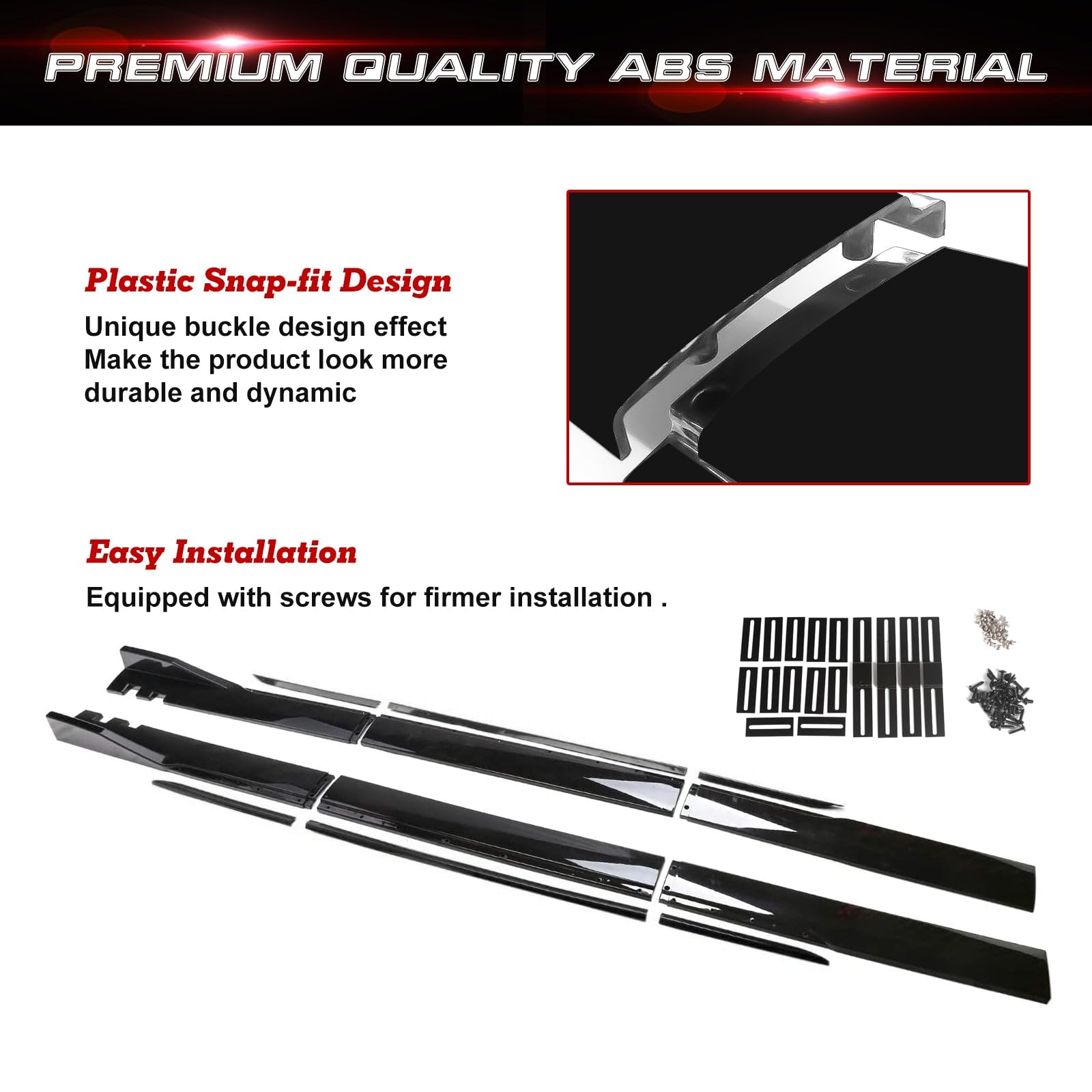 Universal Fit Car Side Skirts - Rocker Panel Protector with Splitter Winglets & Diffuser | Durable Bottom Line Extension Body Kit for Enhanced Style & Protection | Perfect for Street Racing, Car Shows & Daily Driving