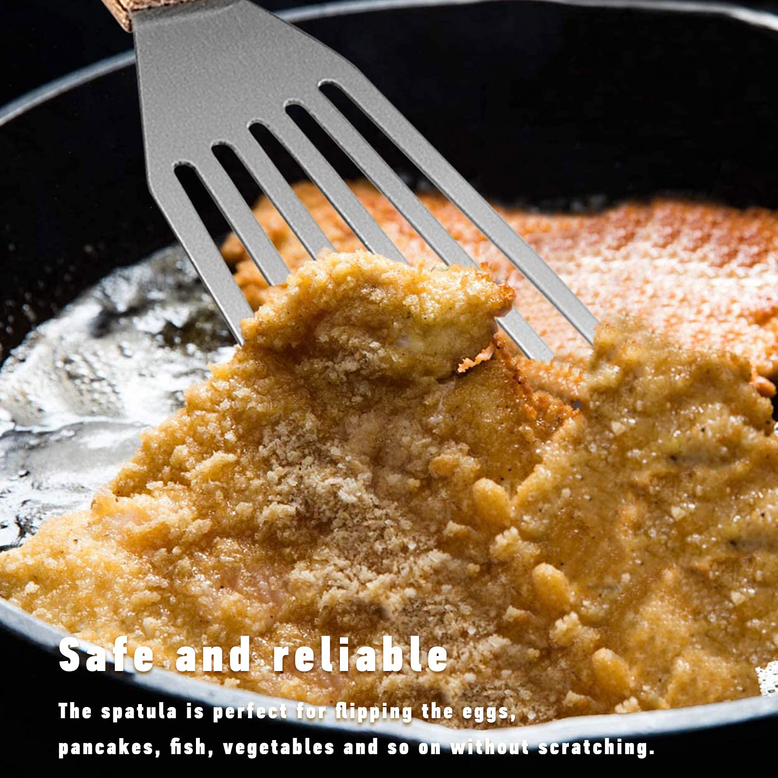 Premium Stainless Steel Fish Spatula - Nonstick Kitchen Turner with Wide Thin Design, Beveled Edges & Slotted Holes - Lightweight & Durable Metal Spatula for Eggs, Pancakes, Fish - Perfect for Grilling, Flipping & Cooking Delicate Foods