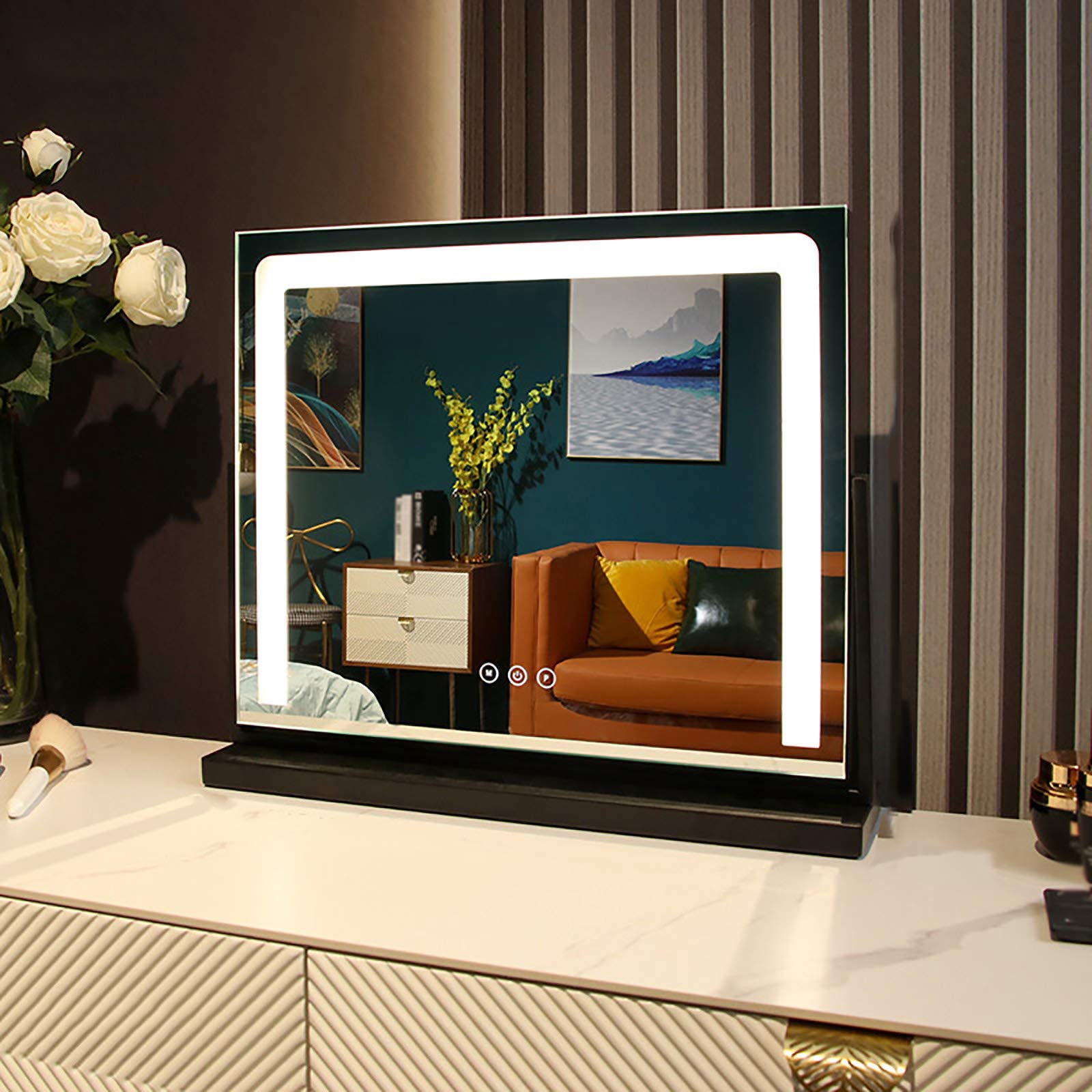 XIAOQIAO Hollywood Vanity Mirror with Bright LED Lights - Rotating Makeup Mirror with USB Charging Port & Power Outlet - Perfect for Dressing Table, Home Salon & Professional Makeup Artists - Ideal for Makeup Application, Skincare Routine & Hairstyling at Home