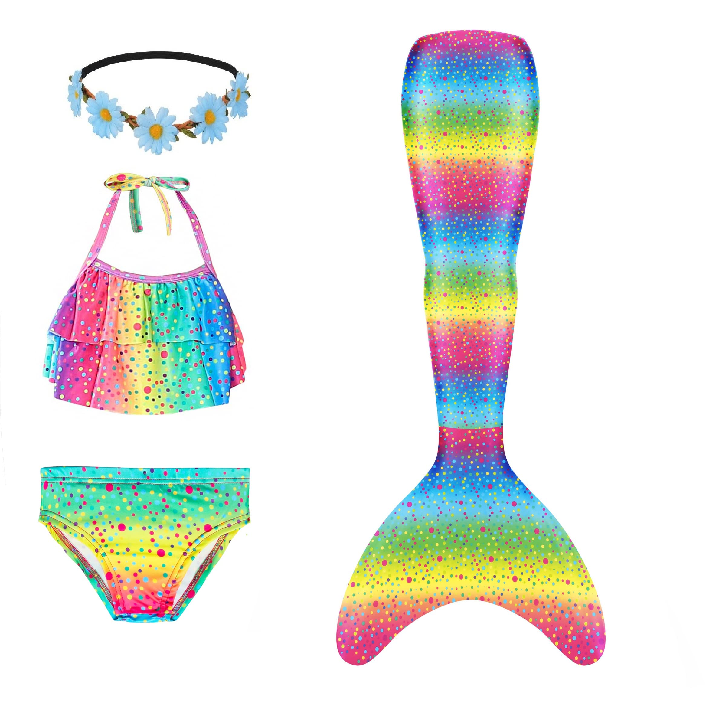 **Fishkidtail Mermaid Tails for Swimming - 4Pcs Girls Swimsuits Princess Bikini Bathing Suit Set for Kids, Girls & Children - Perfect for Pool Parties, Beach Vacations & Summer Fun**